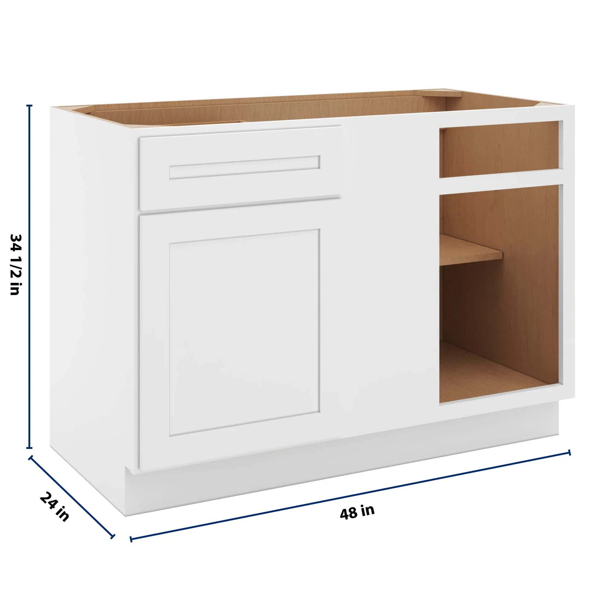 cnc luxor 5 piece white 48 to 51 w x 34 1 2 h blind base cabinet