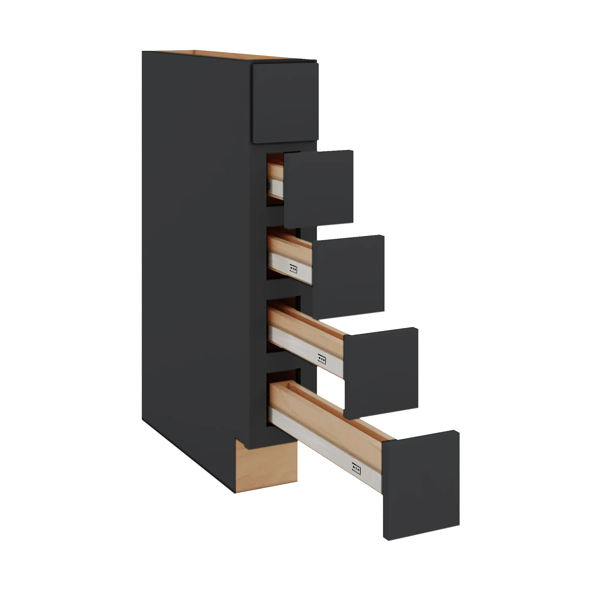 Modernform Cabinet Onyx Black Shaker 06" W X 34 1/2" H X 24" D Base Drawer w/Spice Rack