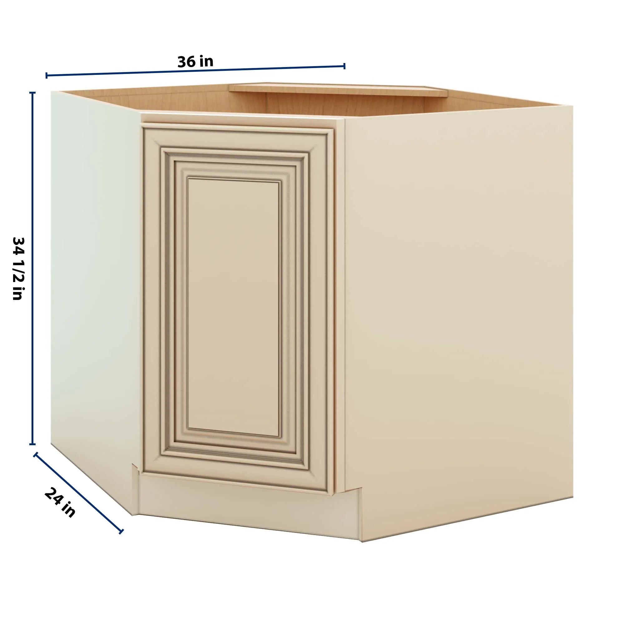 J&K Creme Glazed A7 Base Corner Diagonal w/With Round Lazy-Susan Tray - 36"W