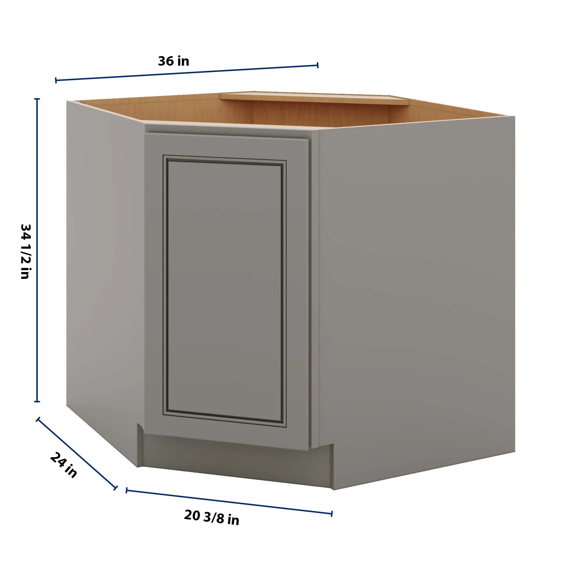 J&K Greige K3 Base Corner Diagonal w/With Round Lazy-Susan Tray - 36"W