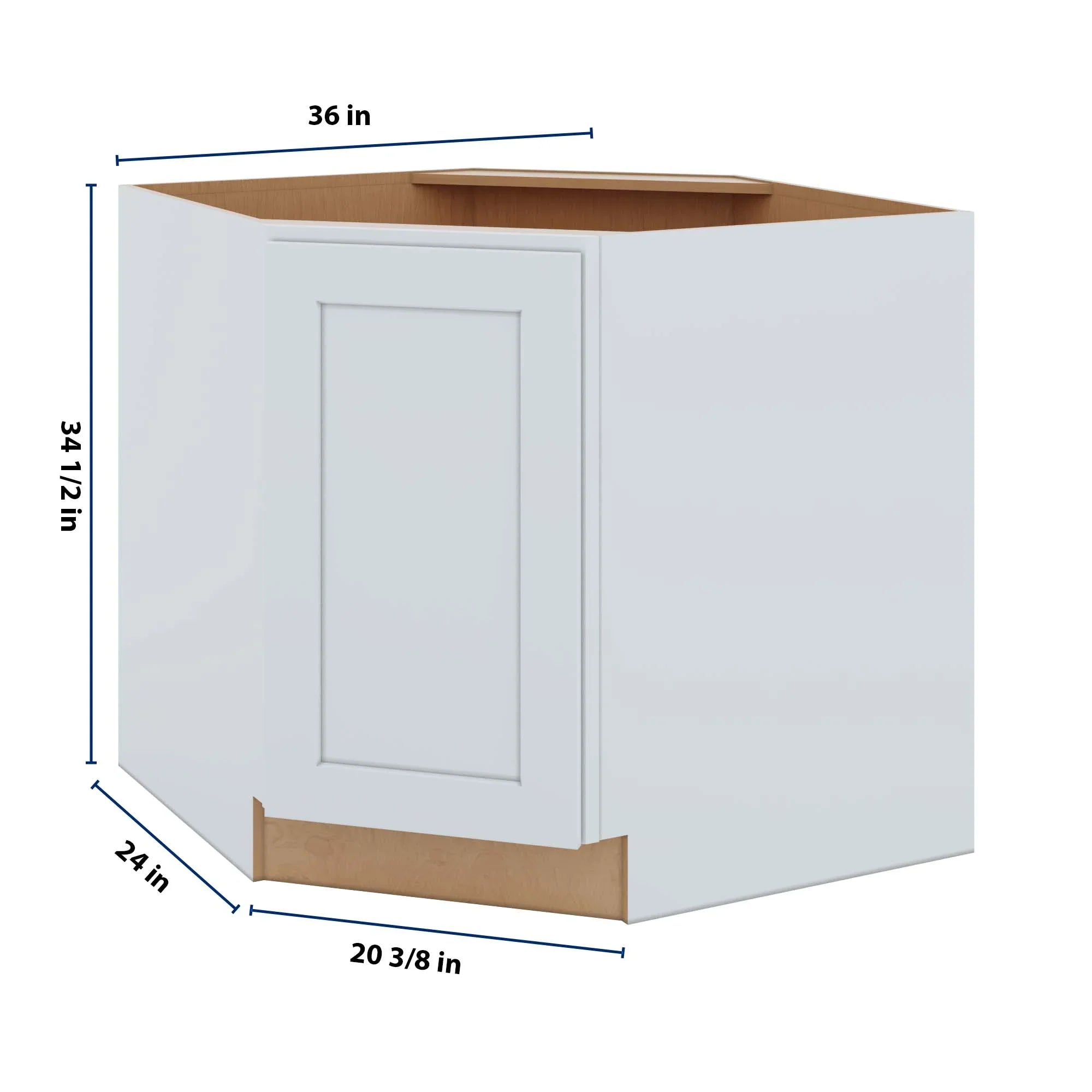 J&K White Shaker S8 Base Corner Diagonal w/With Round Lazy-Susan Tray - 36"W