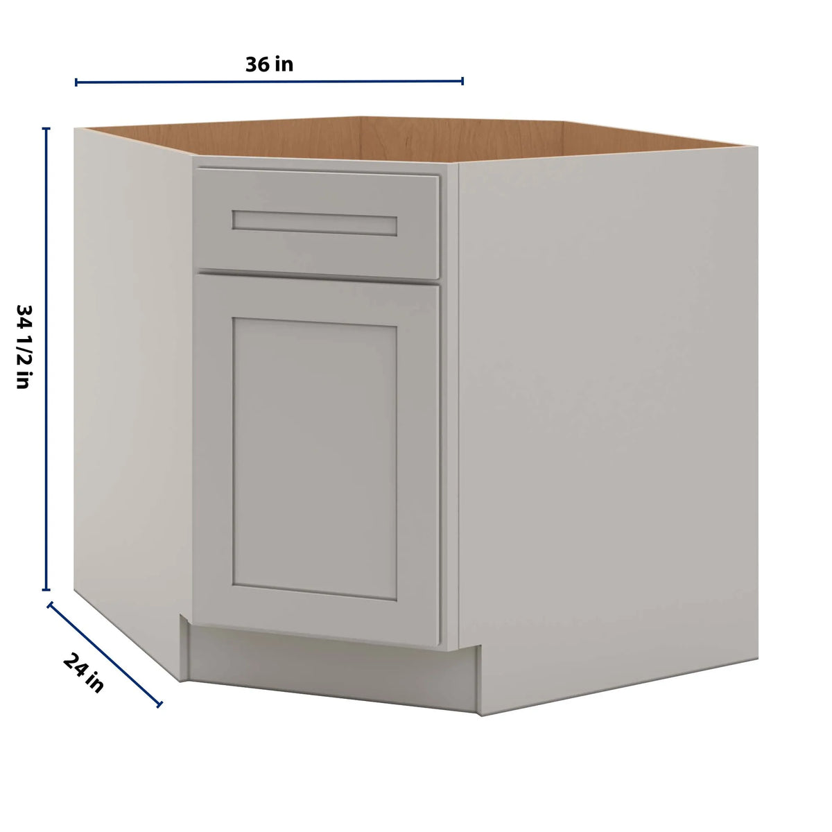 CNC Luxor 5-Piece Misty Grey 36" W Diagonal Corner Sink Base Cabinet