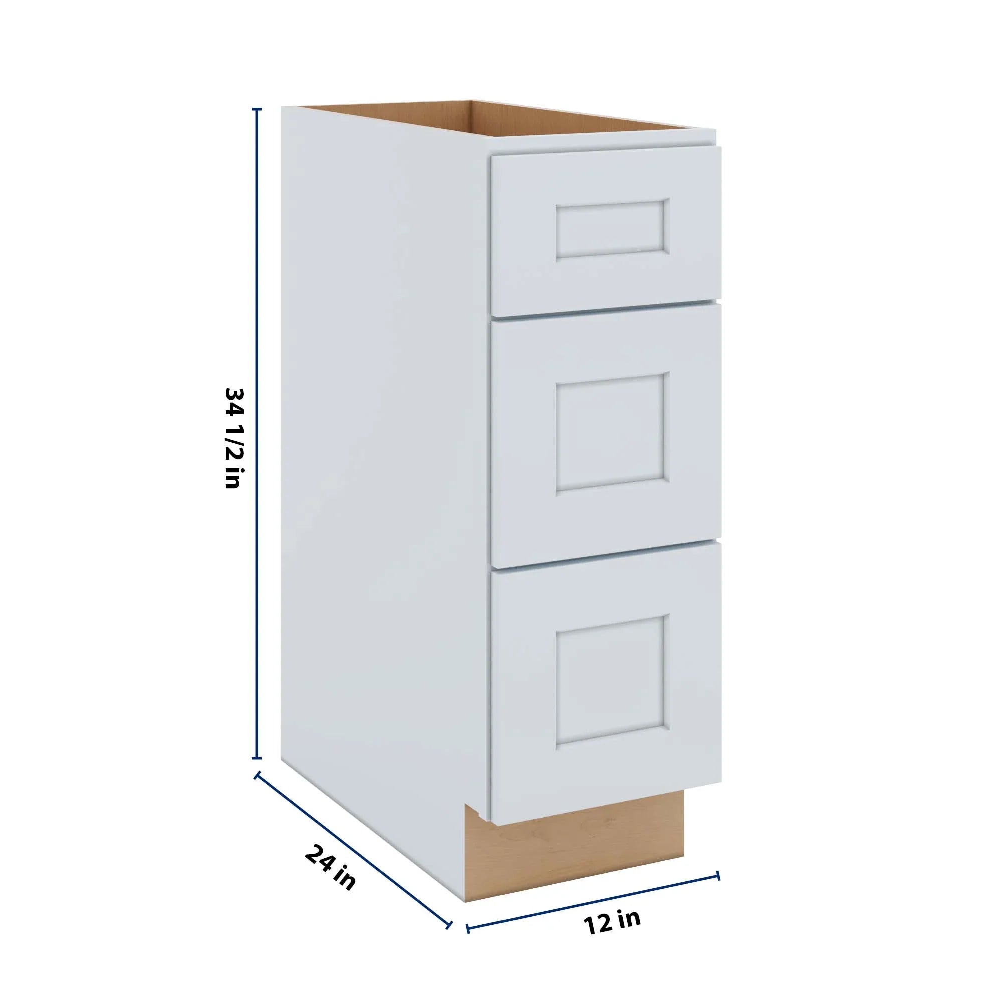J&K White Shaker S8 Base w/3 Drawers - 12" W