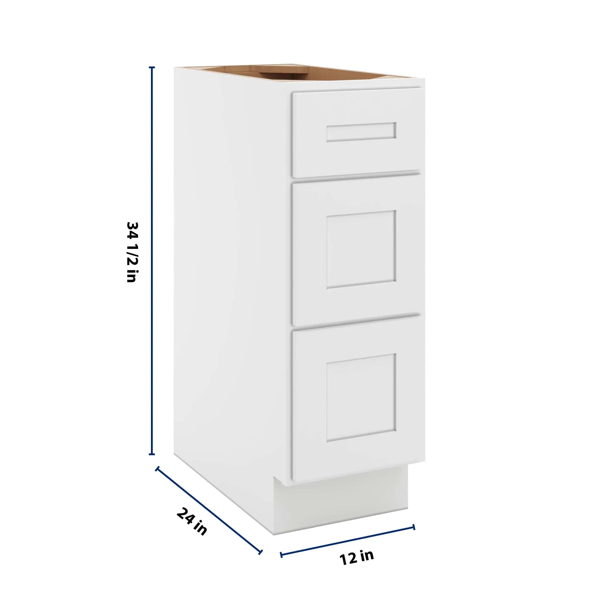 cnc luxor 5 piece white 12 w 3 drawer base cabinet