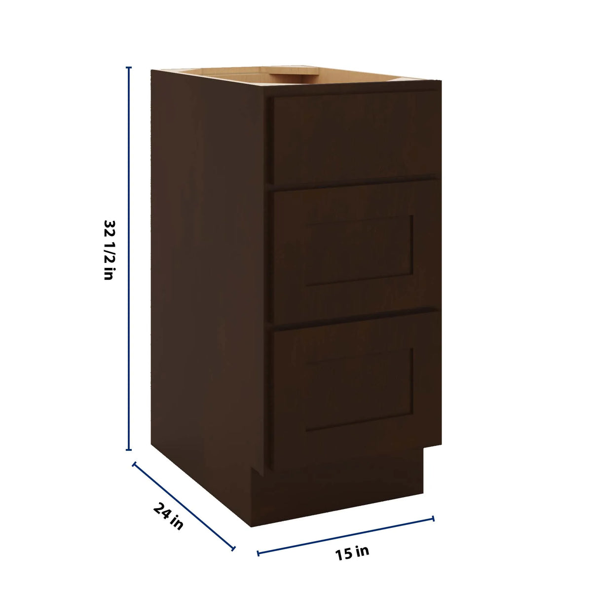 CNC Luxor 5-Piece Espresso 15" W X 32 1/2" H X 32 1/2" 3 Drawer Base Cabinet