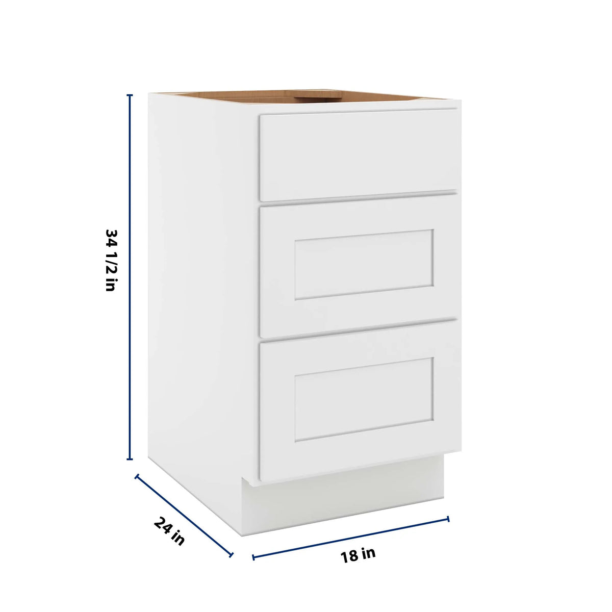 cnc luxor white 18 w x 32 1 2 h 3 drawer base cabinet