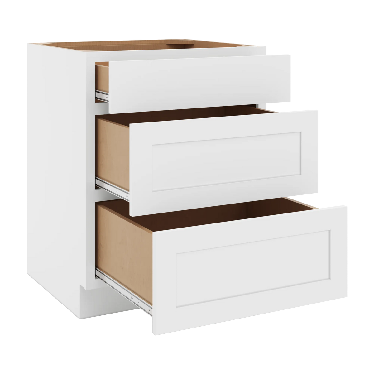 cnc luxor white 27 w 3 drawer base cabinet