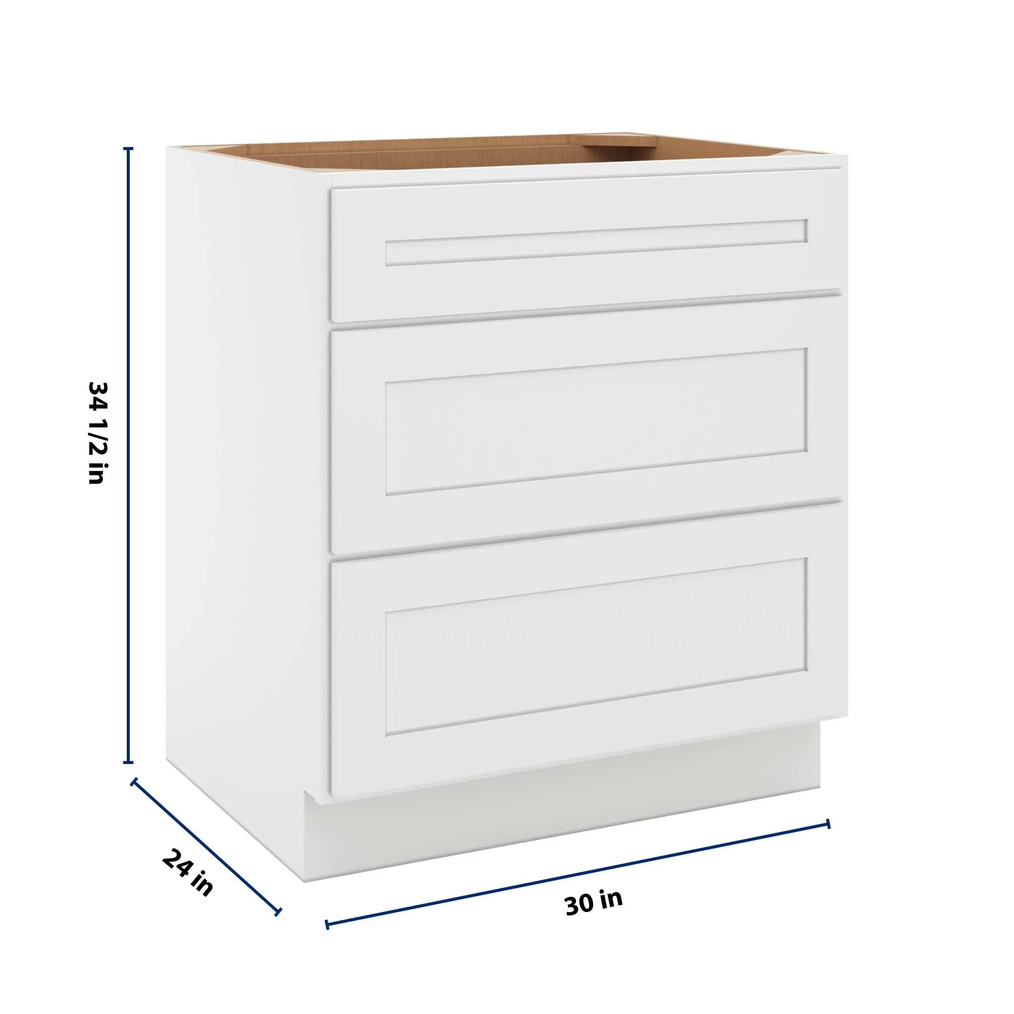 cnc luxor 5 piece white 30 w 3 drawer base cabinet
