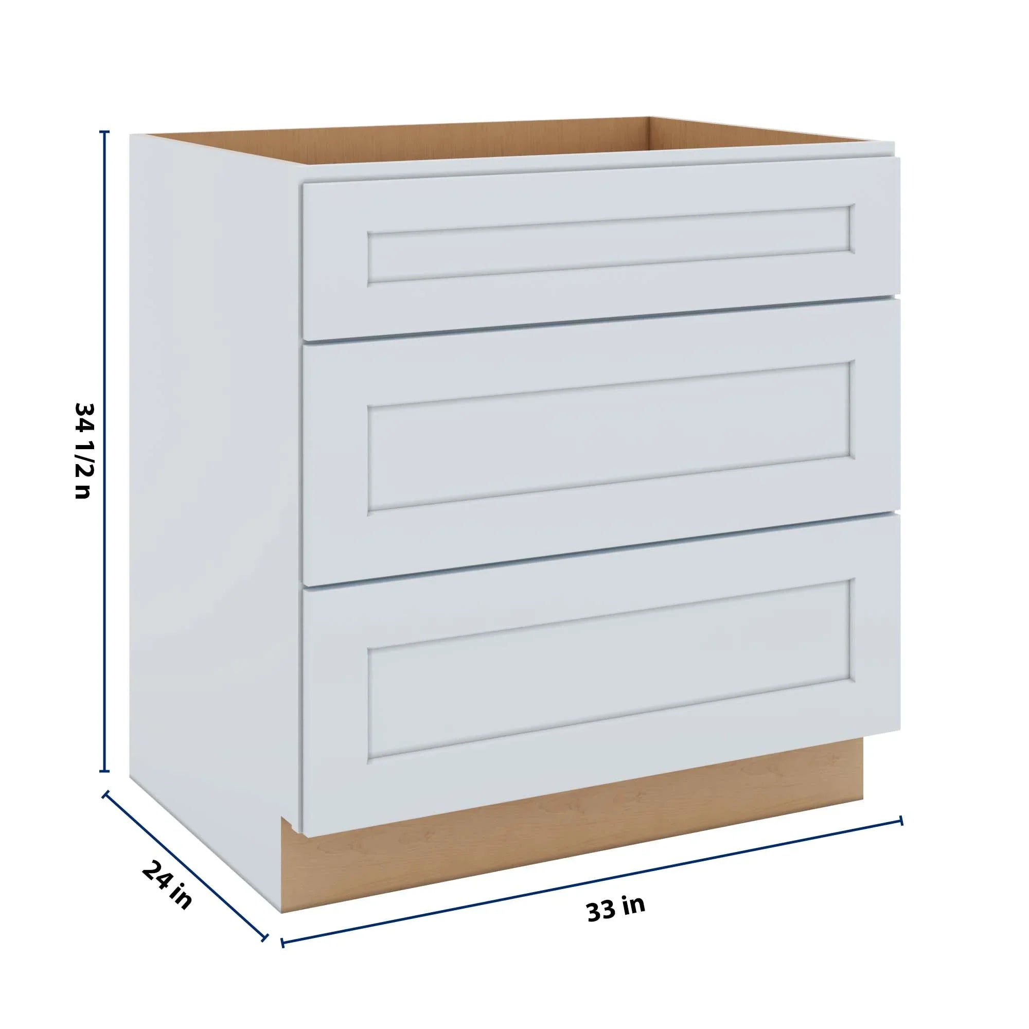 J&K White Shaker S8 Base w/3 Drawers - 33" W