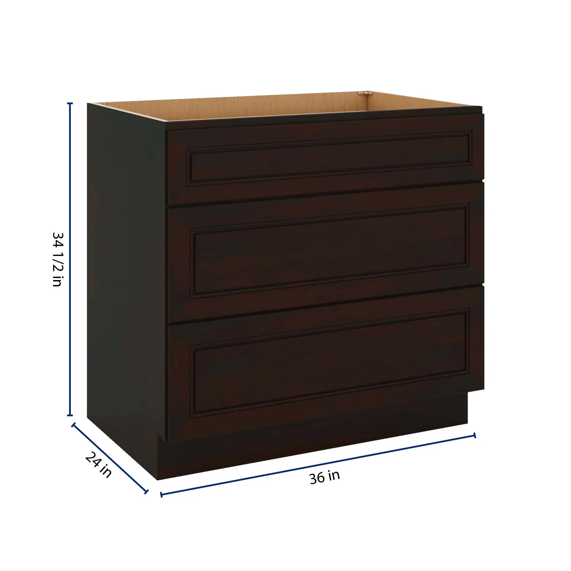 J&K Espresso K8 Base w/3 Drawers - 36" W