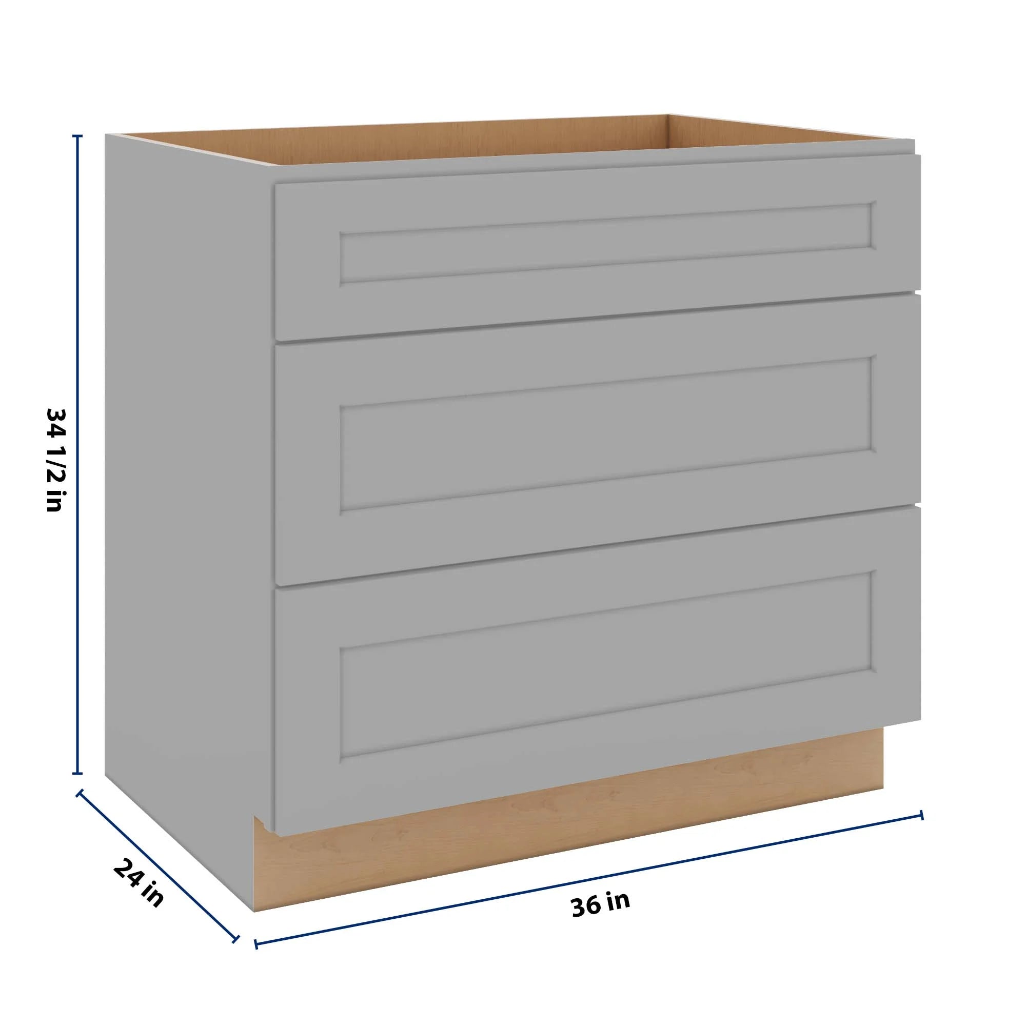 J&K Castle Grey S5 Base w/3 Drawers - 36" W