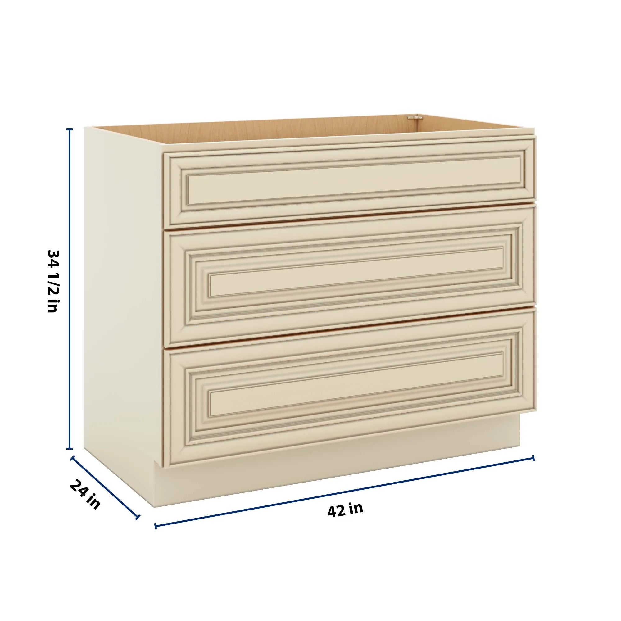 J&K Creme Glazed A7 Base w/3 Drawers - 42" W