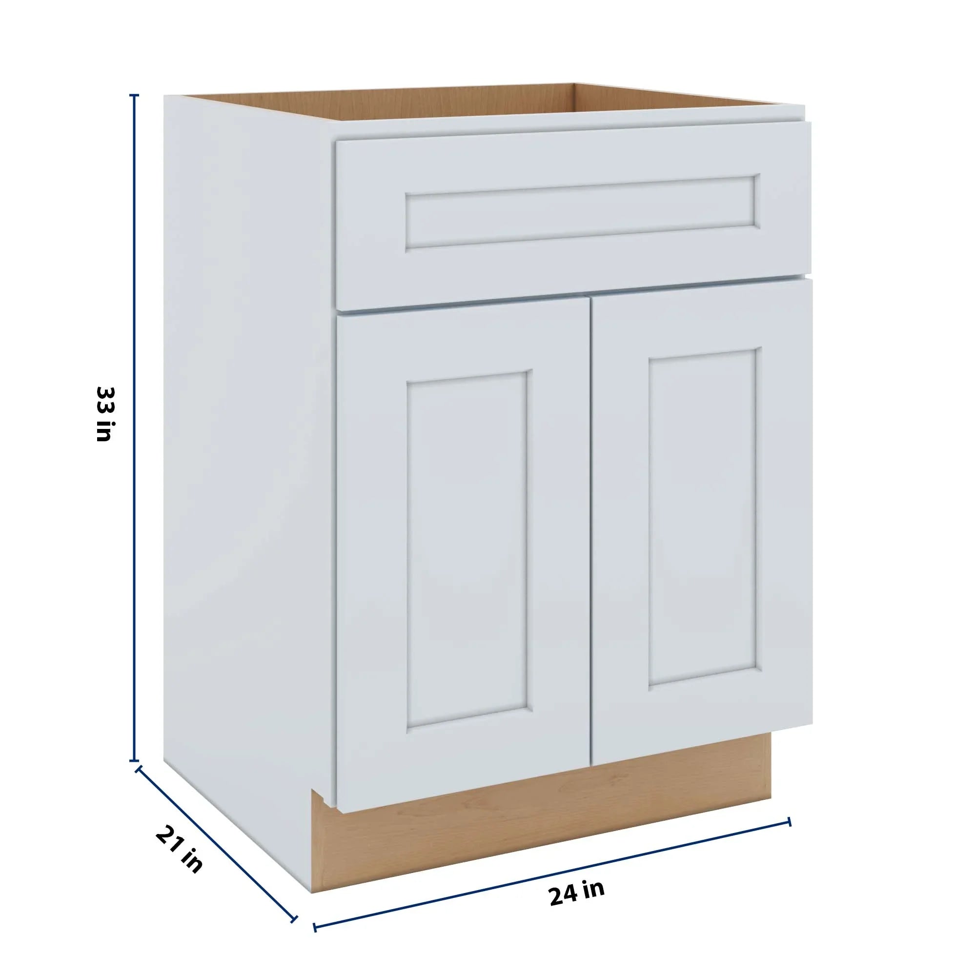 J&K White Shaker S8 Vanity Base Sink Door/False Drawer 24" W x 33" H x 21" D