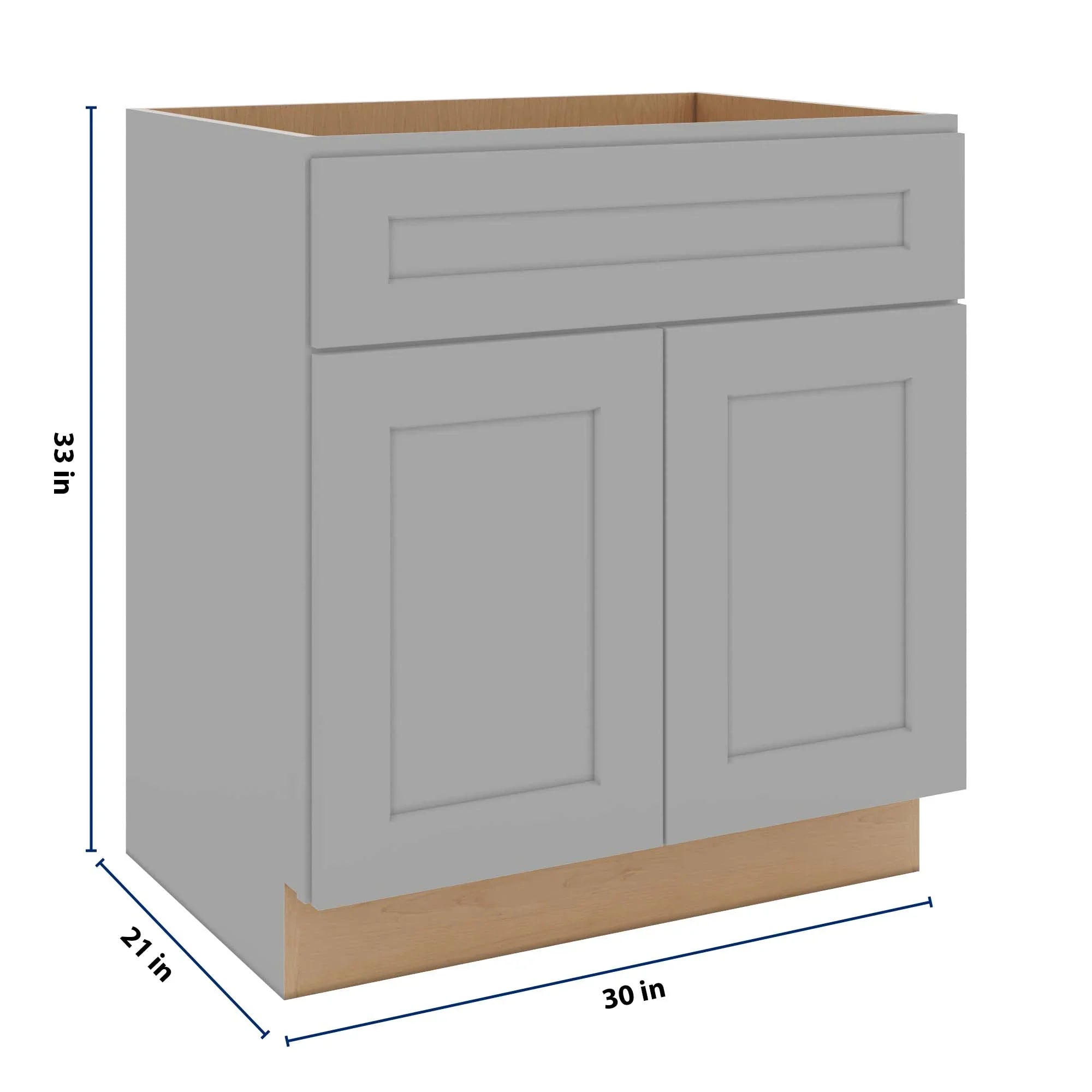J&K Castle Grey S5 Vanity Base Sink Door/False Drawer 30" W x 33" H x 21" D
