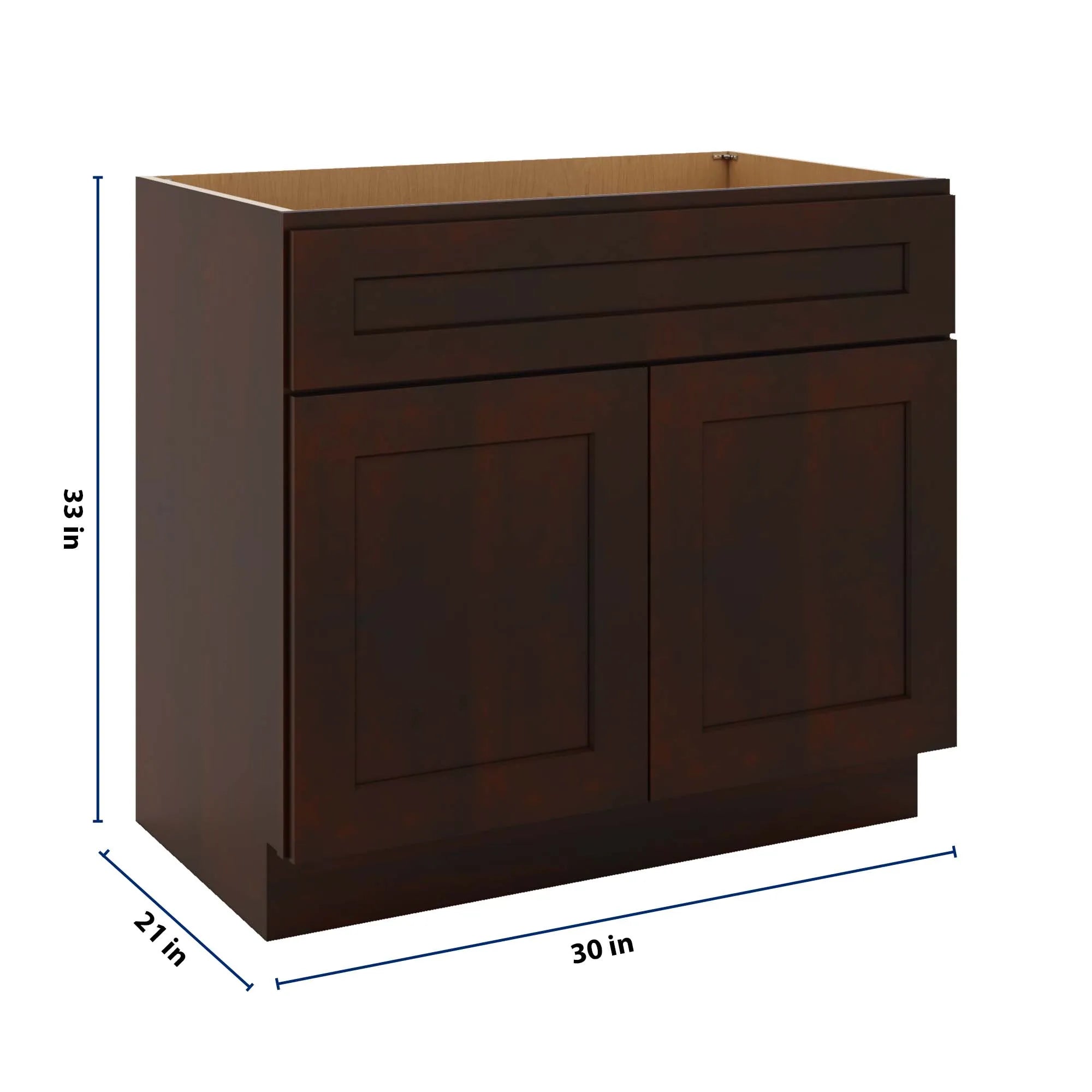J&K Java Coffee S1 Vanity Base Sink Door/False Drawer 36" W x 33" H x 21" D