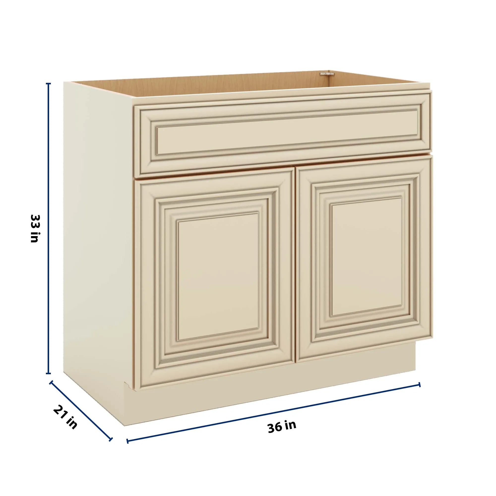 J&K Creme Glazed A7 Vanity Base Sink Door/False Drawer 36" W x 33" H x 21" D