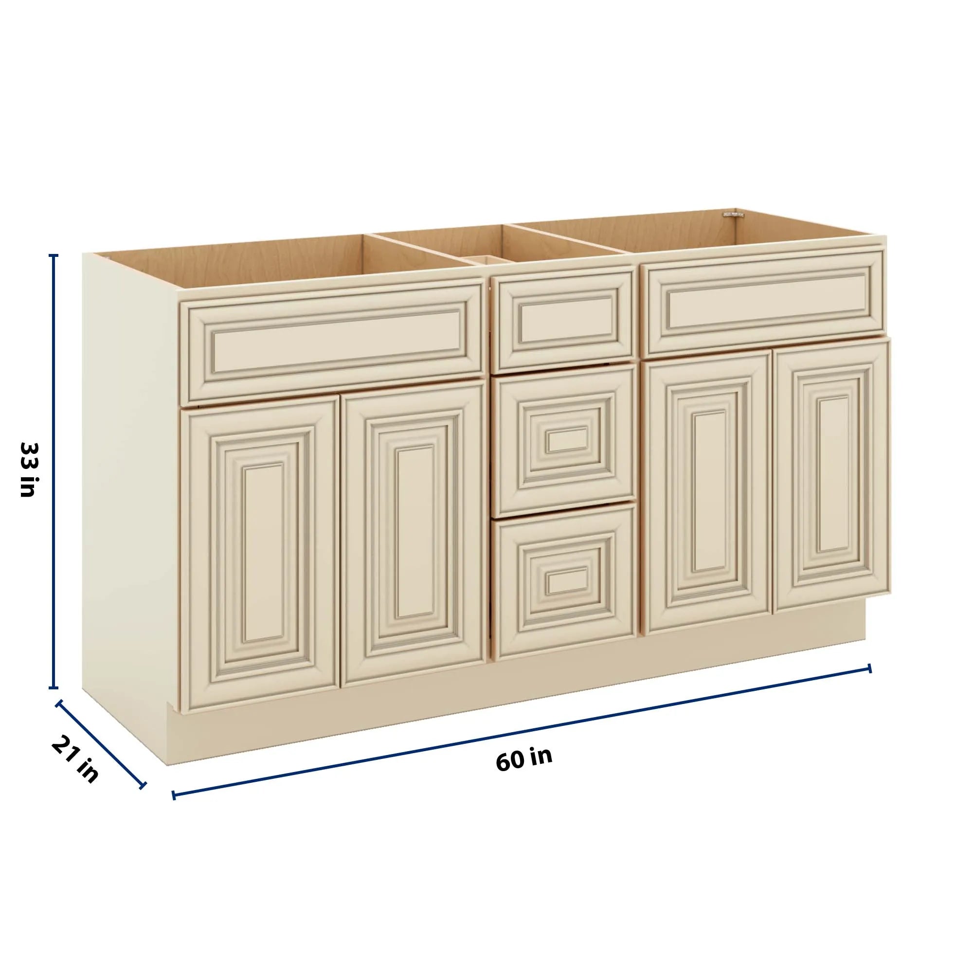 J&K Creme Glazed A7 Vanity Sink Combo 60" W x 33" H x 21" D