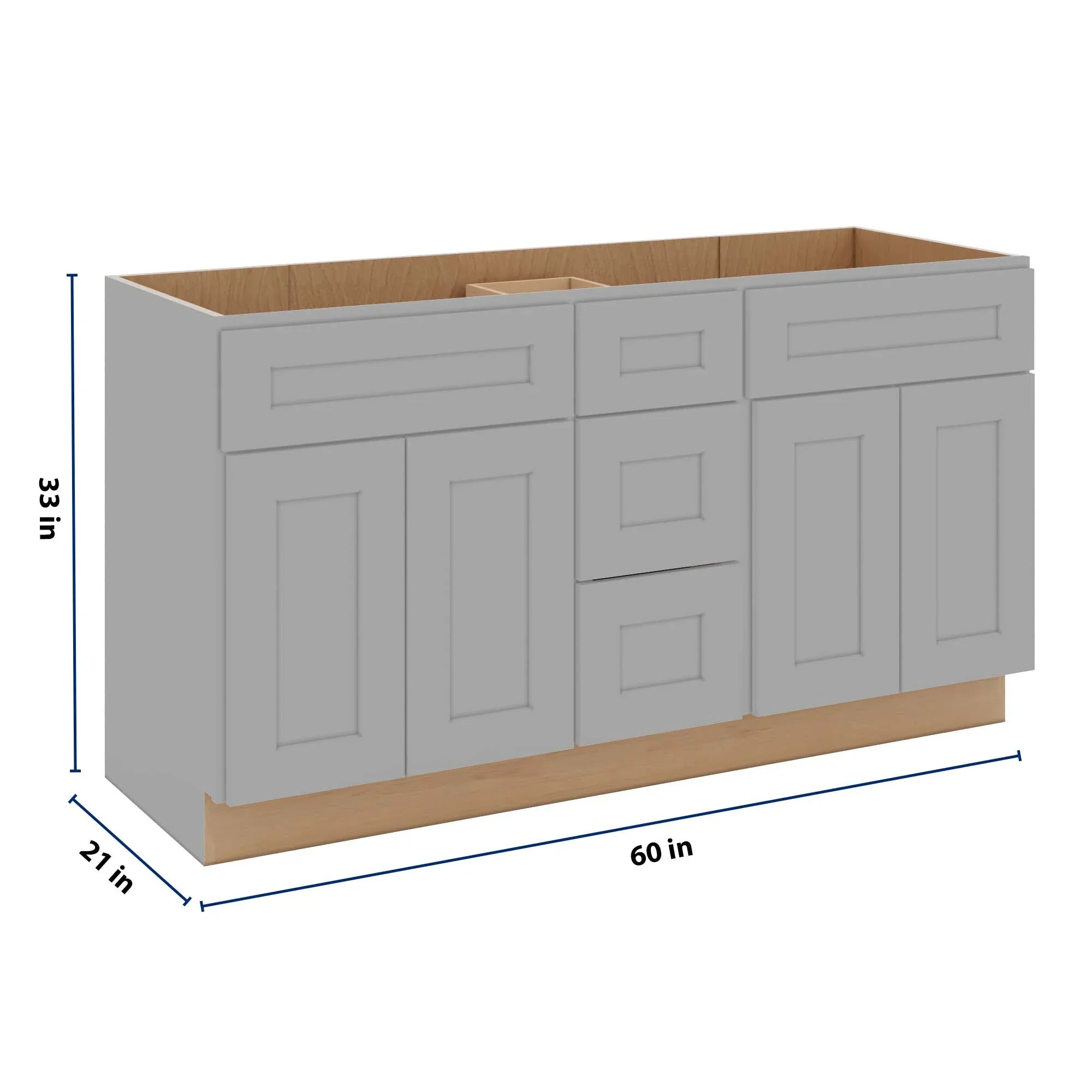 J&K Castle Grey S5 Vanity Sink Combo 60" W x 33" H x 21" D