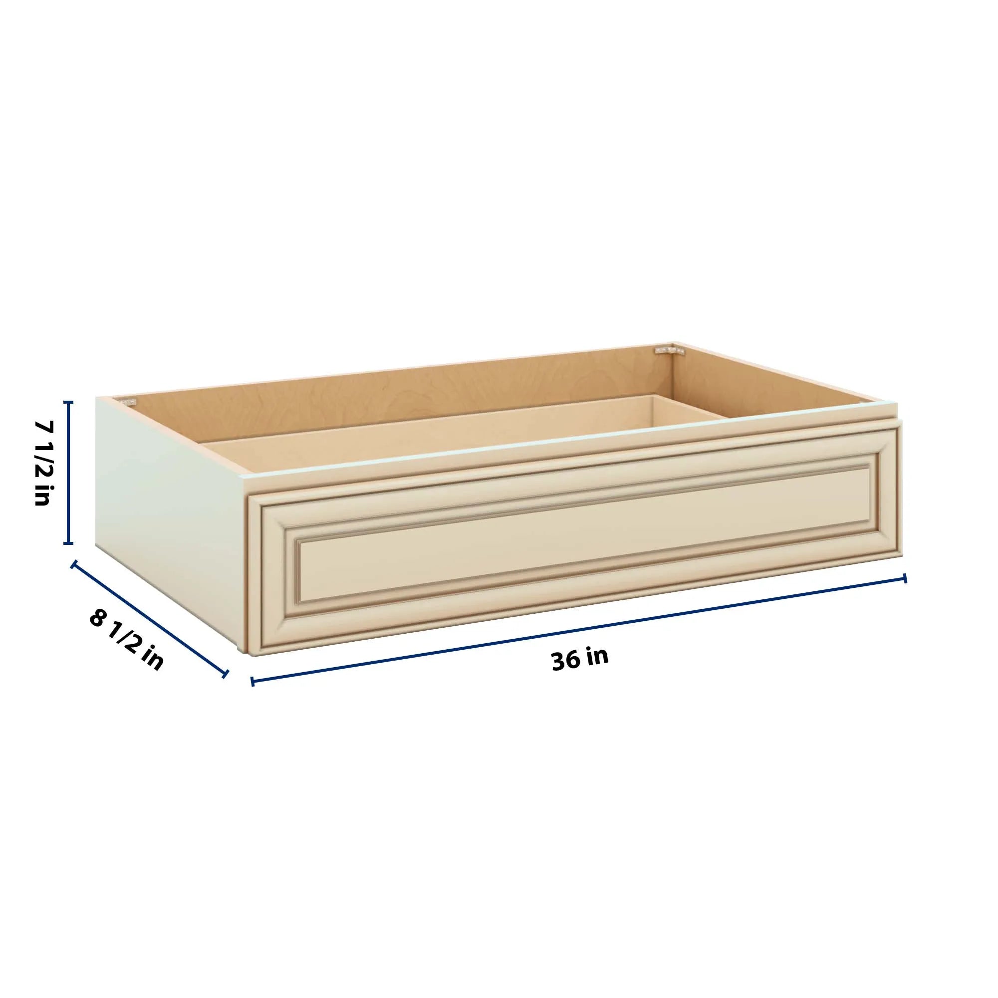 J&K Creme Glazed A7 36" W x 7-1/2" H or 8-1/2" H Knee Drawer