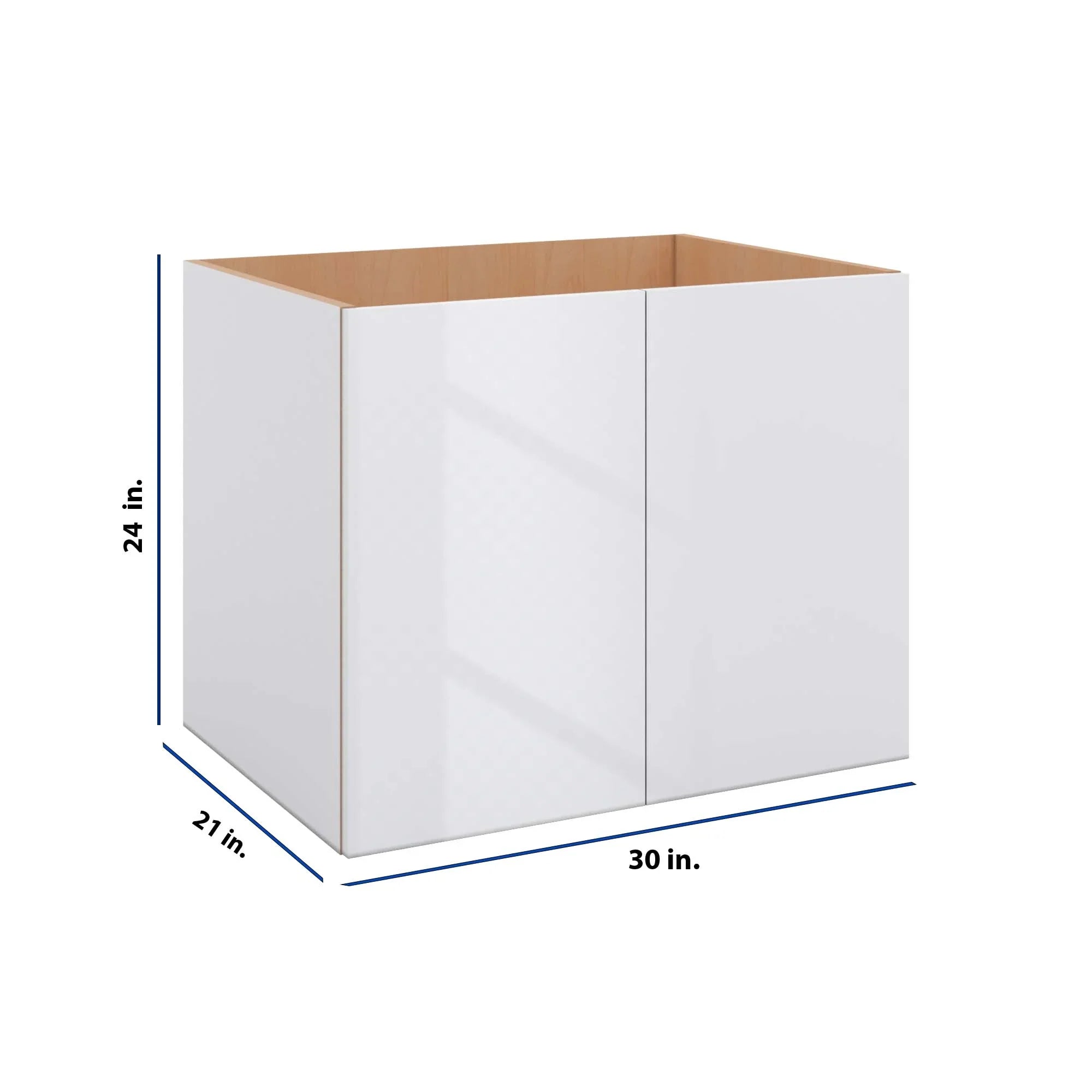 Modernform Cabinet Gloss White 30" W X 24" H X 21" D Vanity Floating Full Height Double Door Cabinet