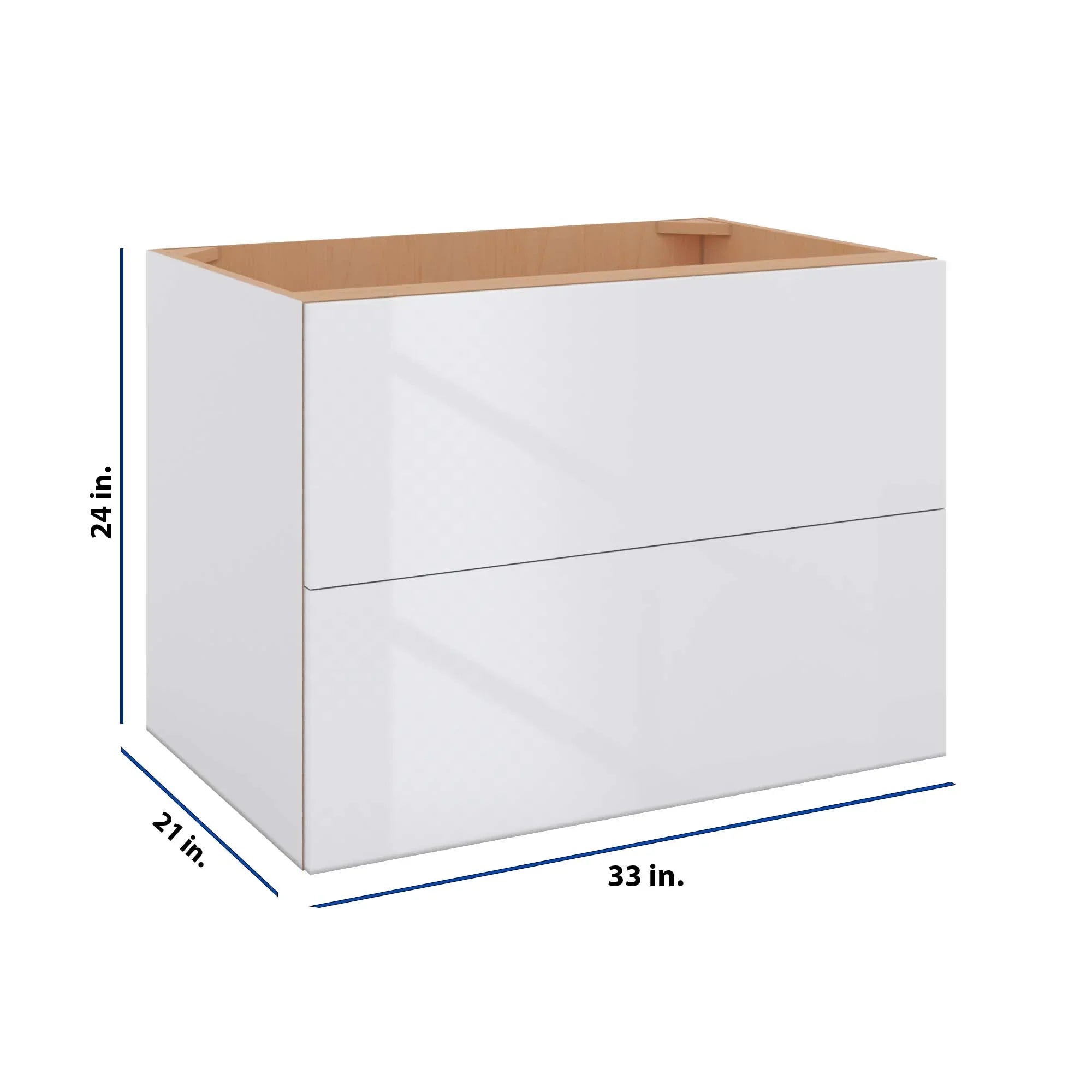 Modernform Cabinet Gloss White 33" W X 24" H X 21" D Vanity Floating Drawers Cabinet