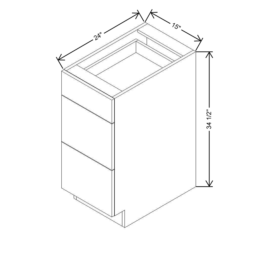 Modernform Cabinet Walnut 15" W X 34 1/2" H X 24" D  3 Drawer Base Cabinet