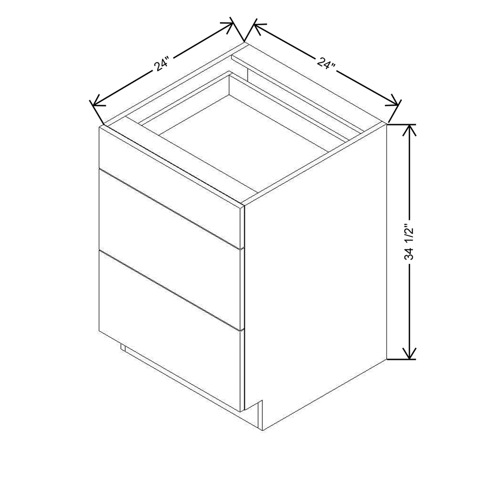 Modernform Cabinet Walnut 24" W X 34 1/2" H X 24" D  3 Drawer Base Cabinet