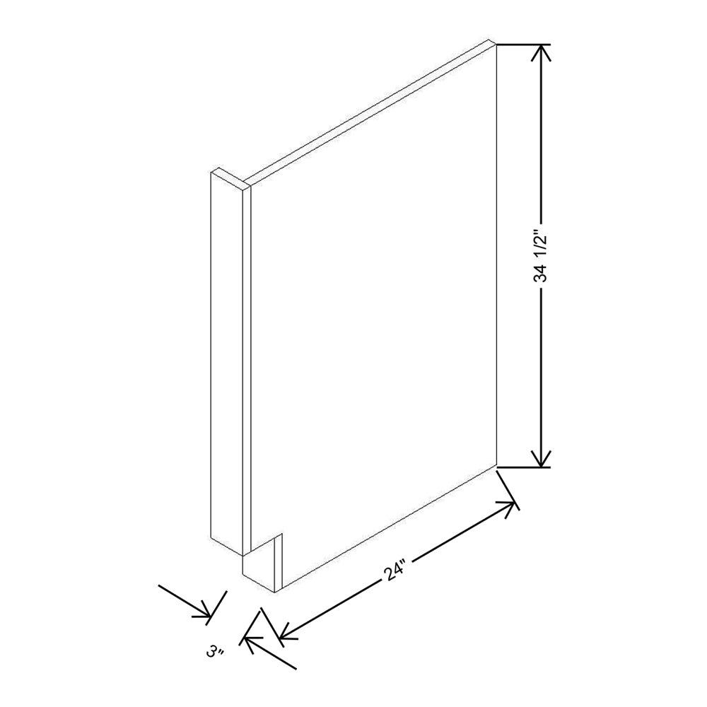 Modernform Cabinet Matte White 3" W X 34 1/2" H X 24" D Base Dishwasher End Panel