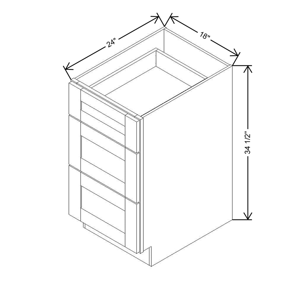 Modernform Cabinet Natural Shaker 18" W X 34 1/2" H X 24" D 3 Drawer Base Cabinet