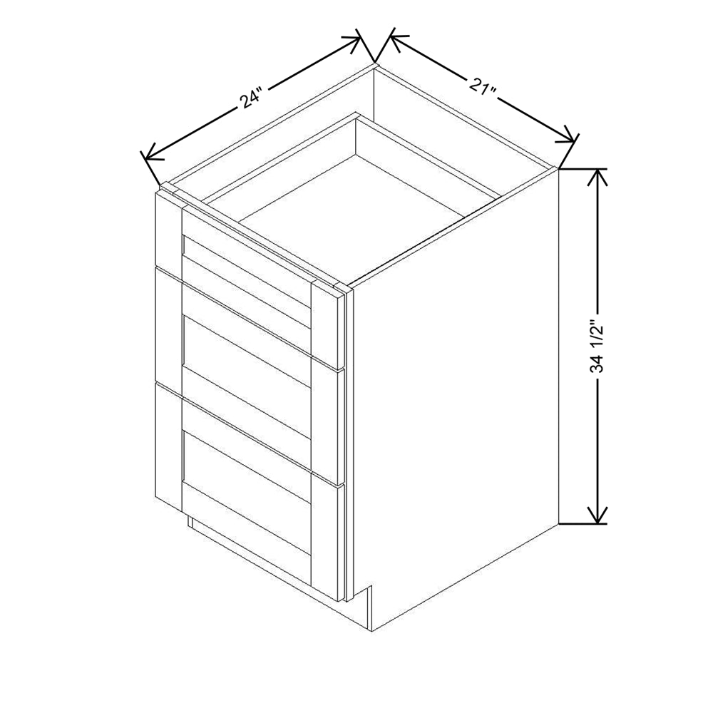 Modernform Cabinet Onyx Black Shaker 21" W X 34 1/2" H X 24" D  3 Drawer Base Cabinet
