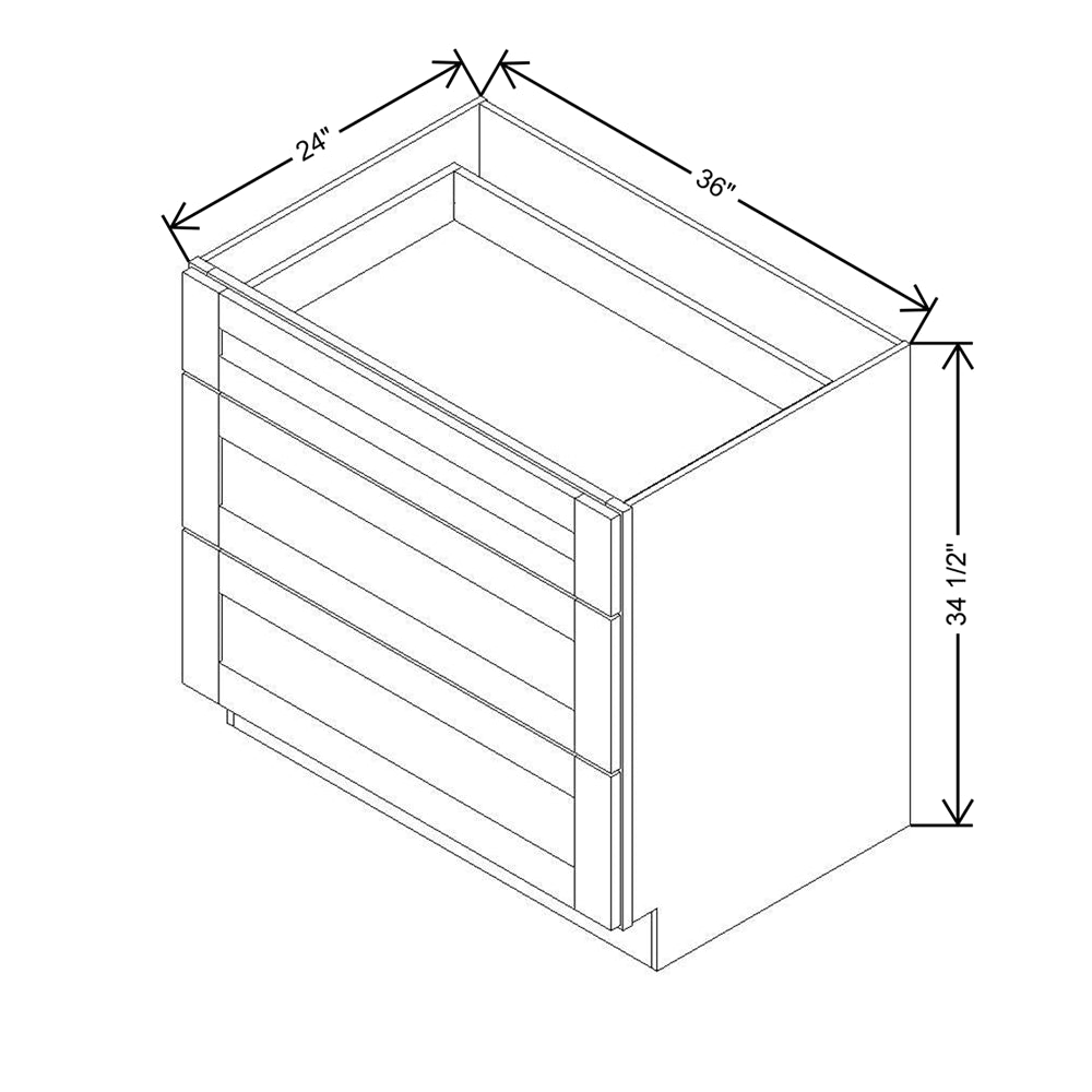 Modernform Cabinet Natural Shaker 36" W X 34 1/2" H X 24" D 3 Drawer Base Cabinet