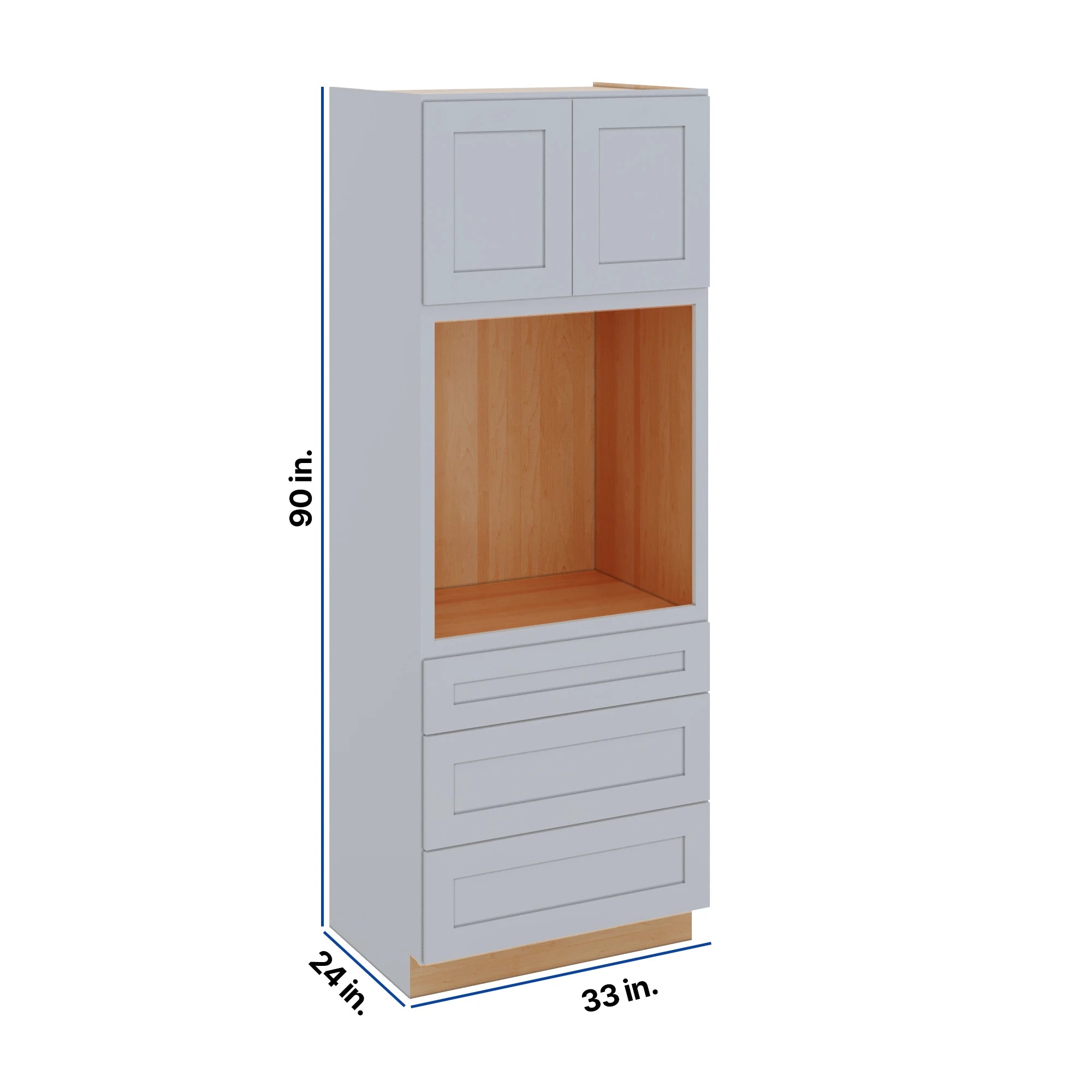 Modernform Cabinet Grey Shaker 33" W X 90" H X 24" D Oven Cabinet With 3 Drawers