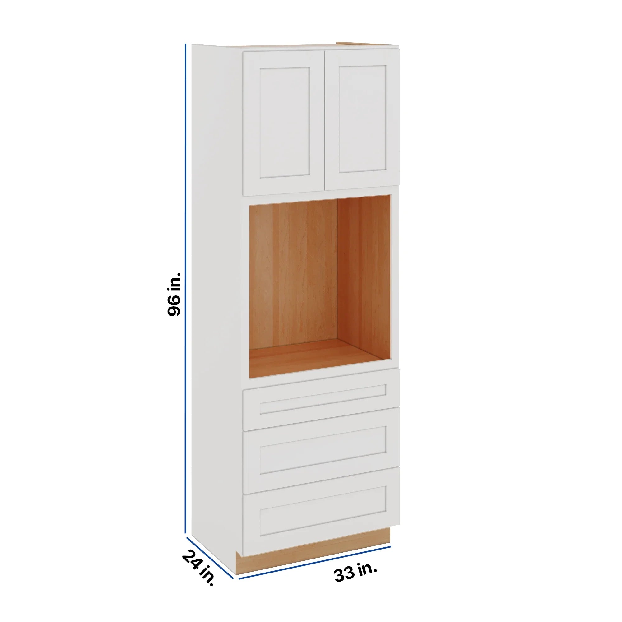 Modernform Cabinet White Shaker 33" W X 96" H X 24" D Oven Cabinet With 3 Drawers