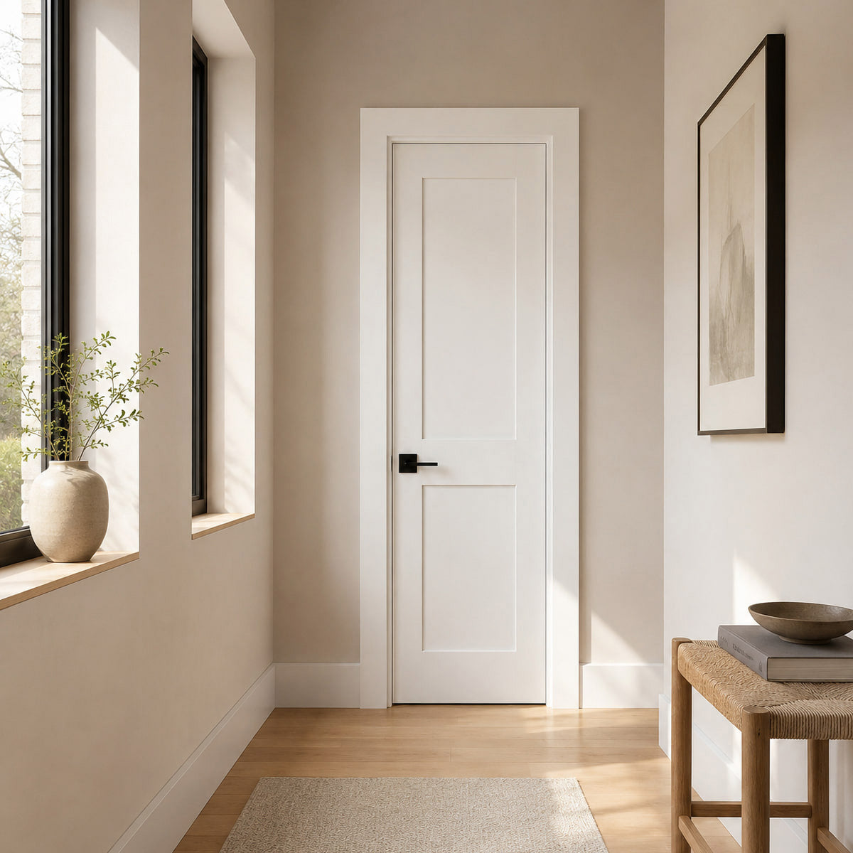 18 in x 80 in white 2 panel shaker solid core primed mdf prehung interior door