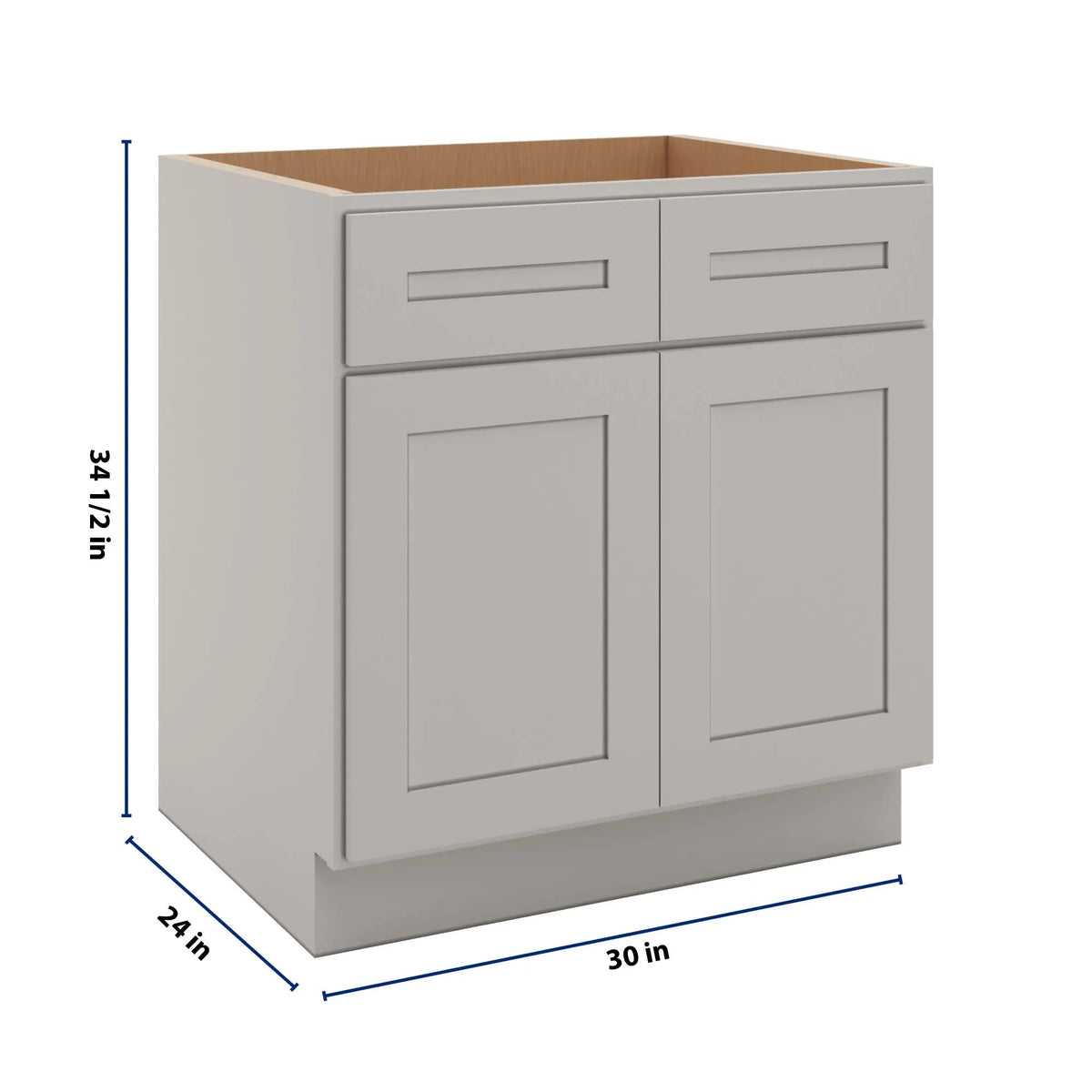 CNC Luxor 5-Piece Misty Grey 30" W Double Door Removable Sink Base Cabinet