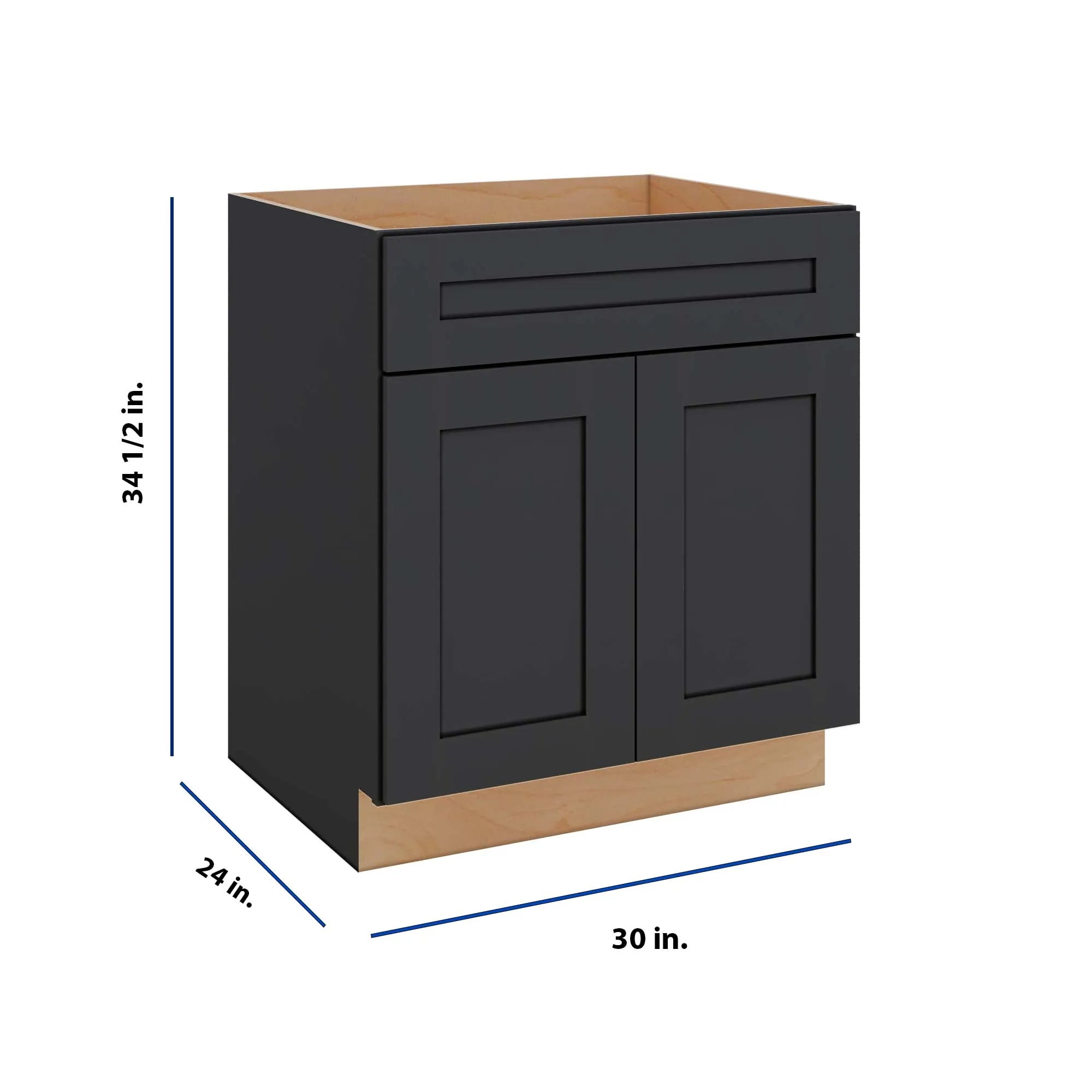 Modernform Cabinet Onyx Black Shaker 30" W X 34 1/2" H X 24" D Double Door Sink Base Cabinet