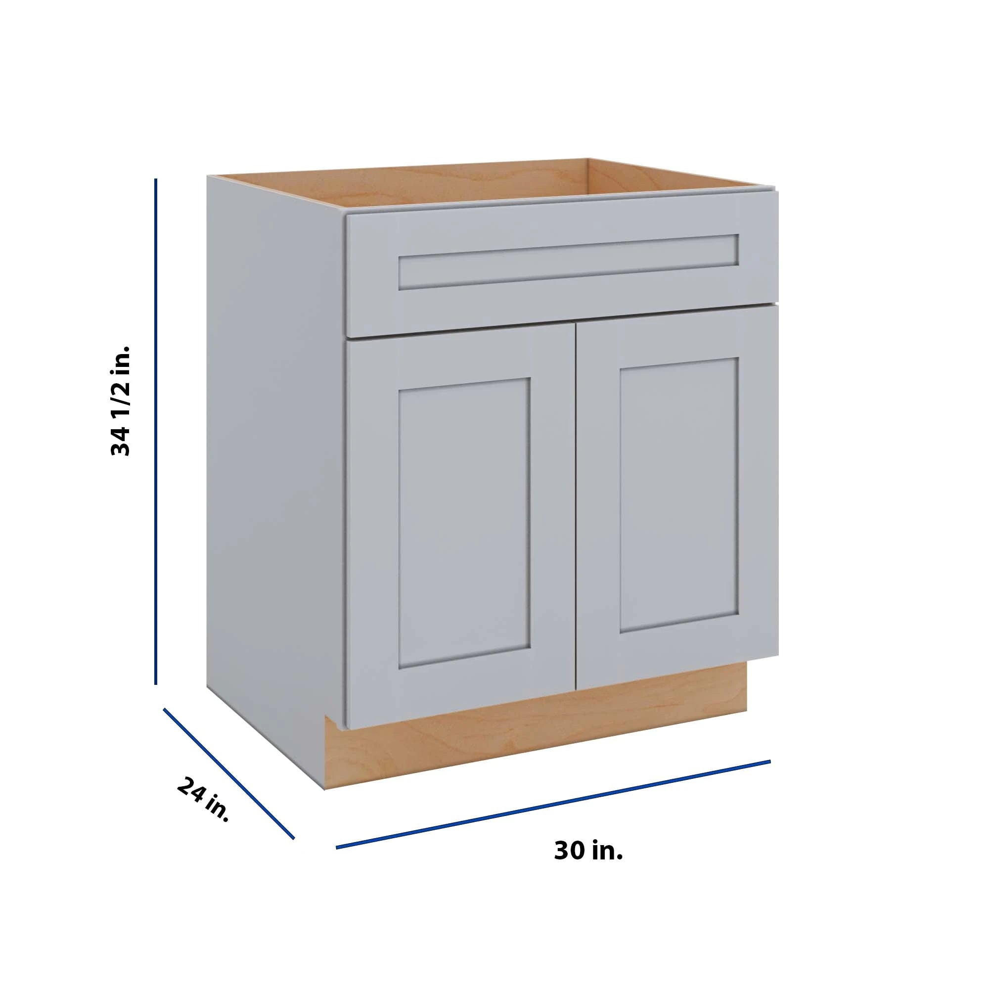 Modernform Cabinet Grey Shaker 30" W X 34 1/2" H X 24" D Double Door Sink Base Cabinet