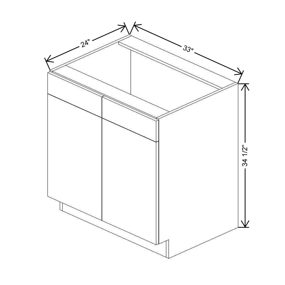 CNC Classic Milano Ash 33" W 2 Drawer Front Double Door Sink Base Cabinet