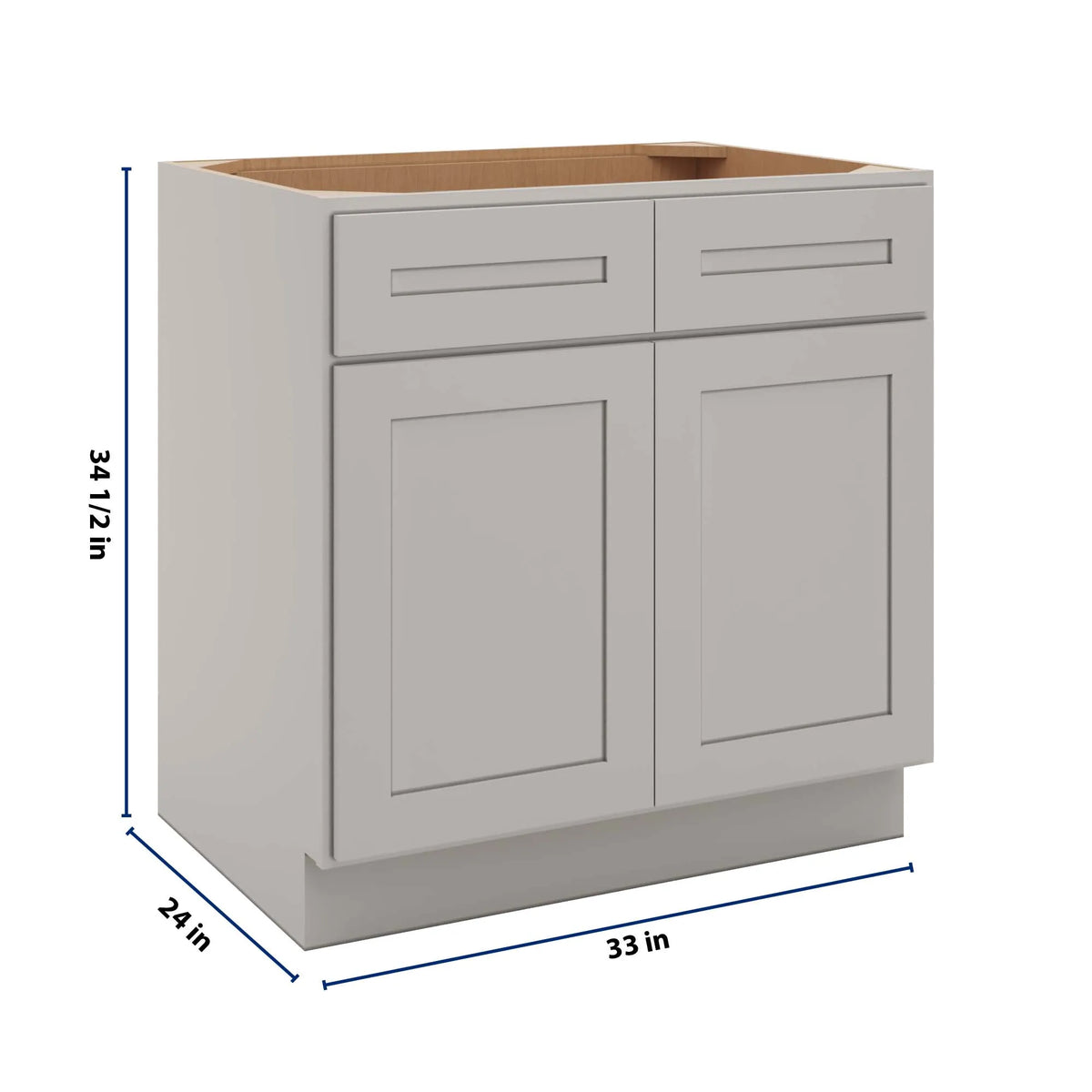 CNC Luxor 5-Piece Misty Grey 33" W 2 Drawer Front Double Door Sink Base Cabinet