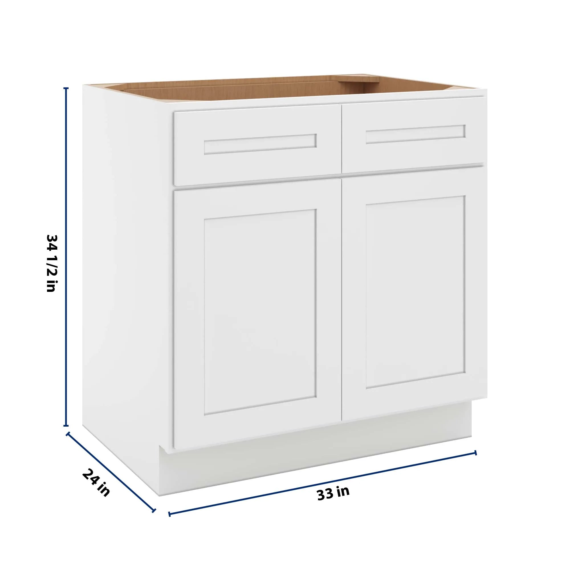 cnc luxor 5 piece white 33 w 2 drawer front double door sink base cabinet
