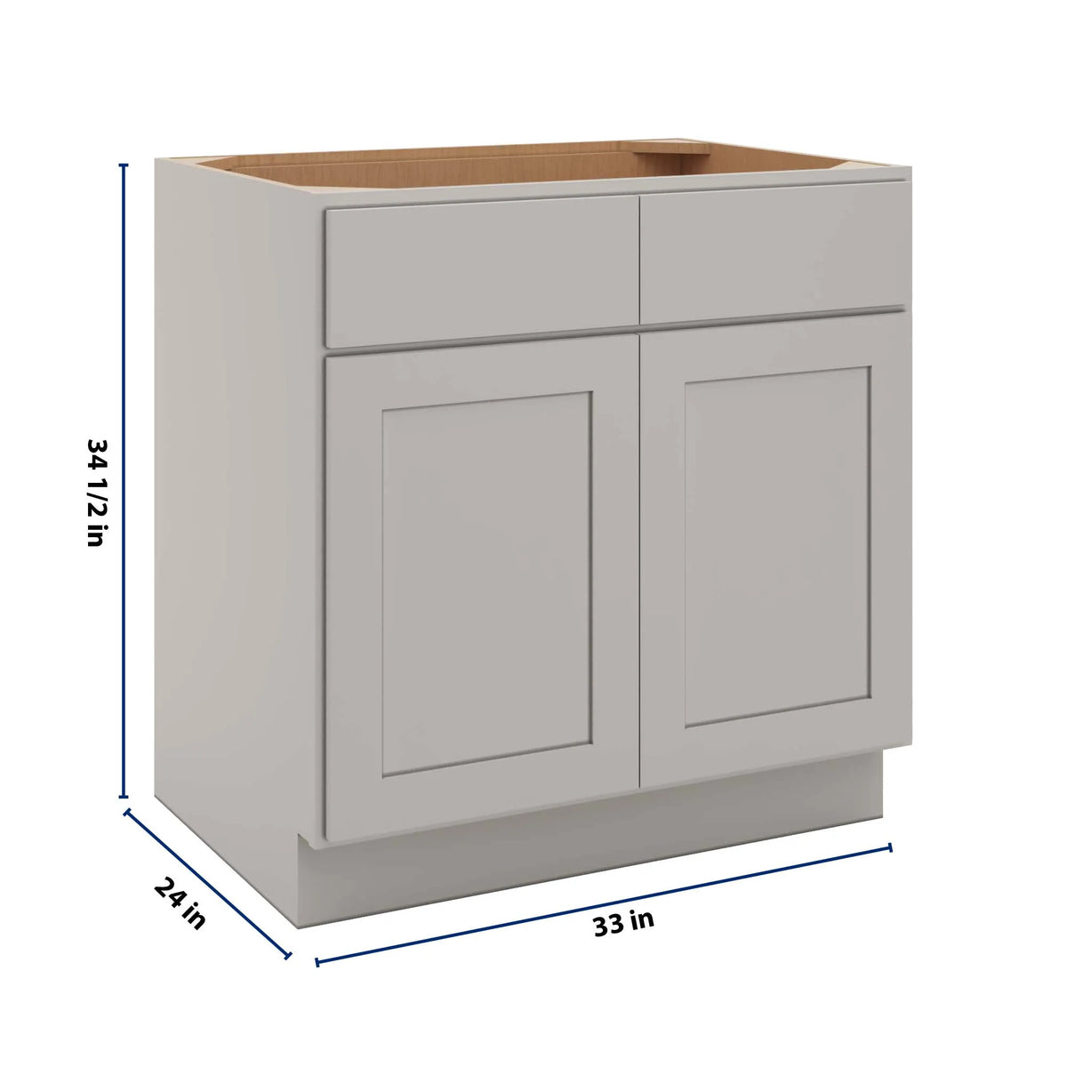 cnc luxor misty grey 33 w 2 drawer front double door sink base cabinet