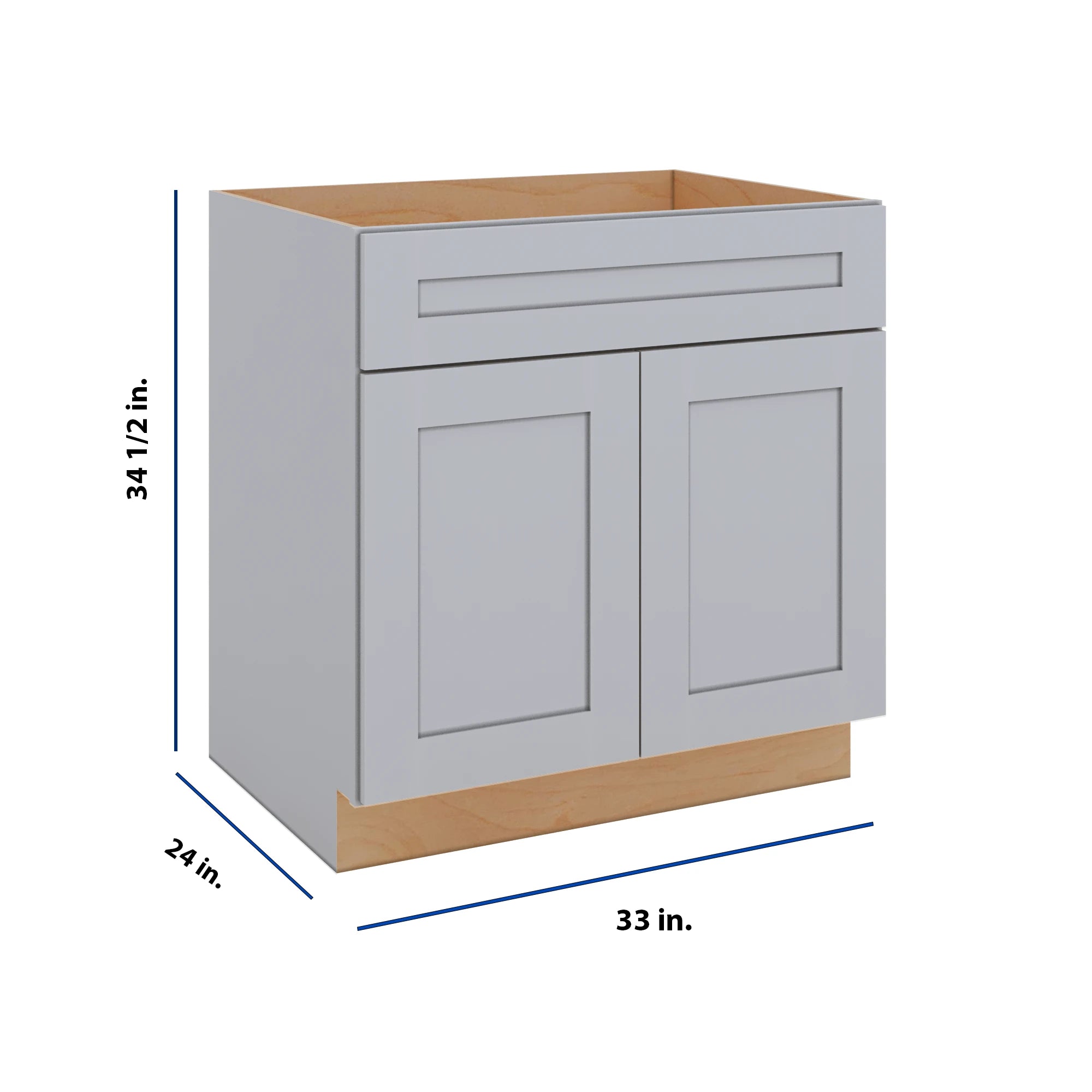 Modernform Cabinet Grey Shaker 33" W X 34 1/2" H X 24" D Double Door Sink Base Cabinet