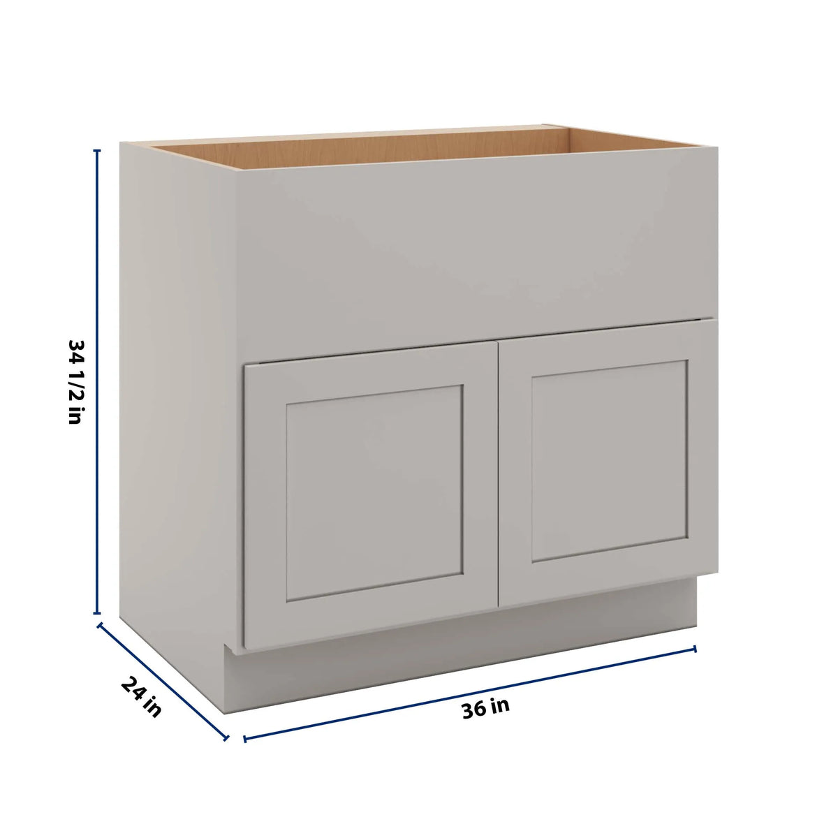 CNC Luxor 5-Piece Misty Grey 36" W Double Door Farm Sink Base Cabinet
