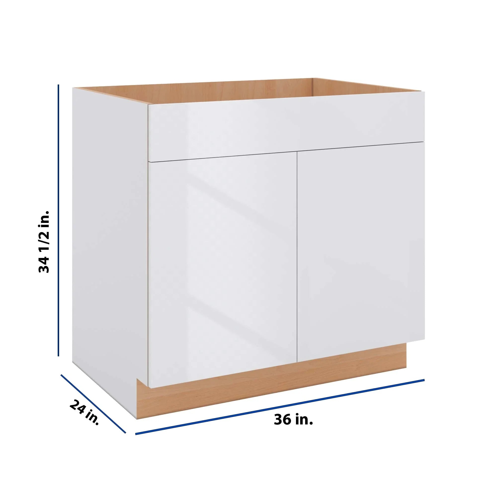 Modernform Cabinet Gloss White 36" W X 34 1/2" H X 24" D Double Door Sink Base Cabinet