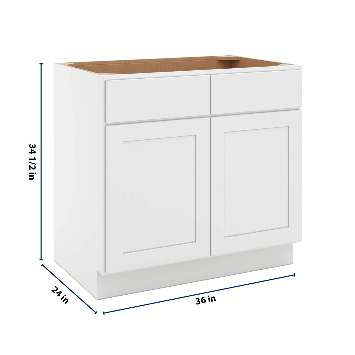 cnc luxor white 36 w 2 drawer front double door sink base cabinet