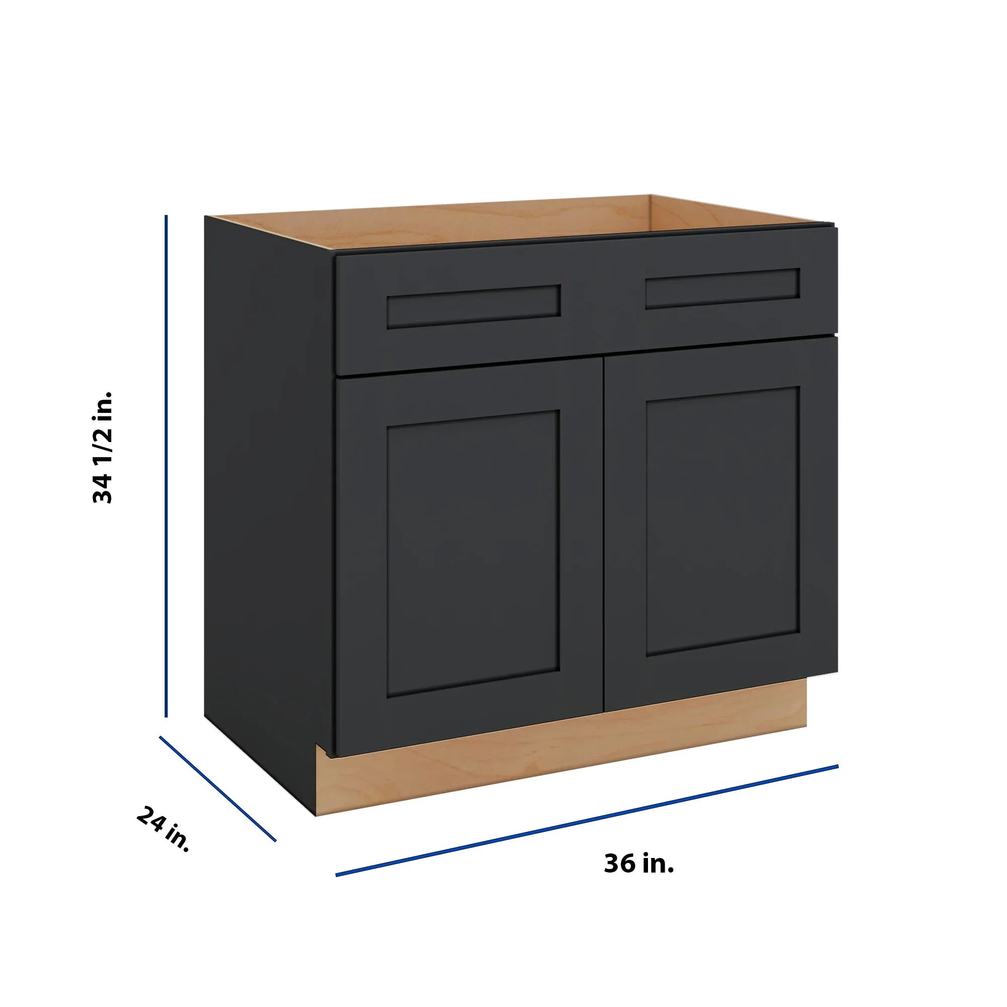 Modernform Cabinet Onyx Black Shaker 36" W X 34 1/2" H X 24" D Double Door Sink Base Cabinet