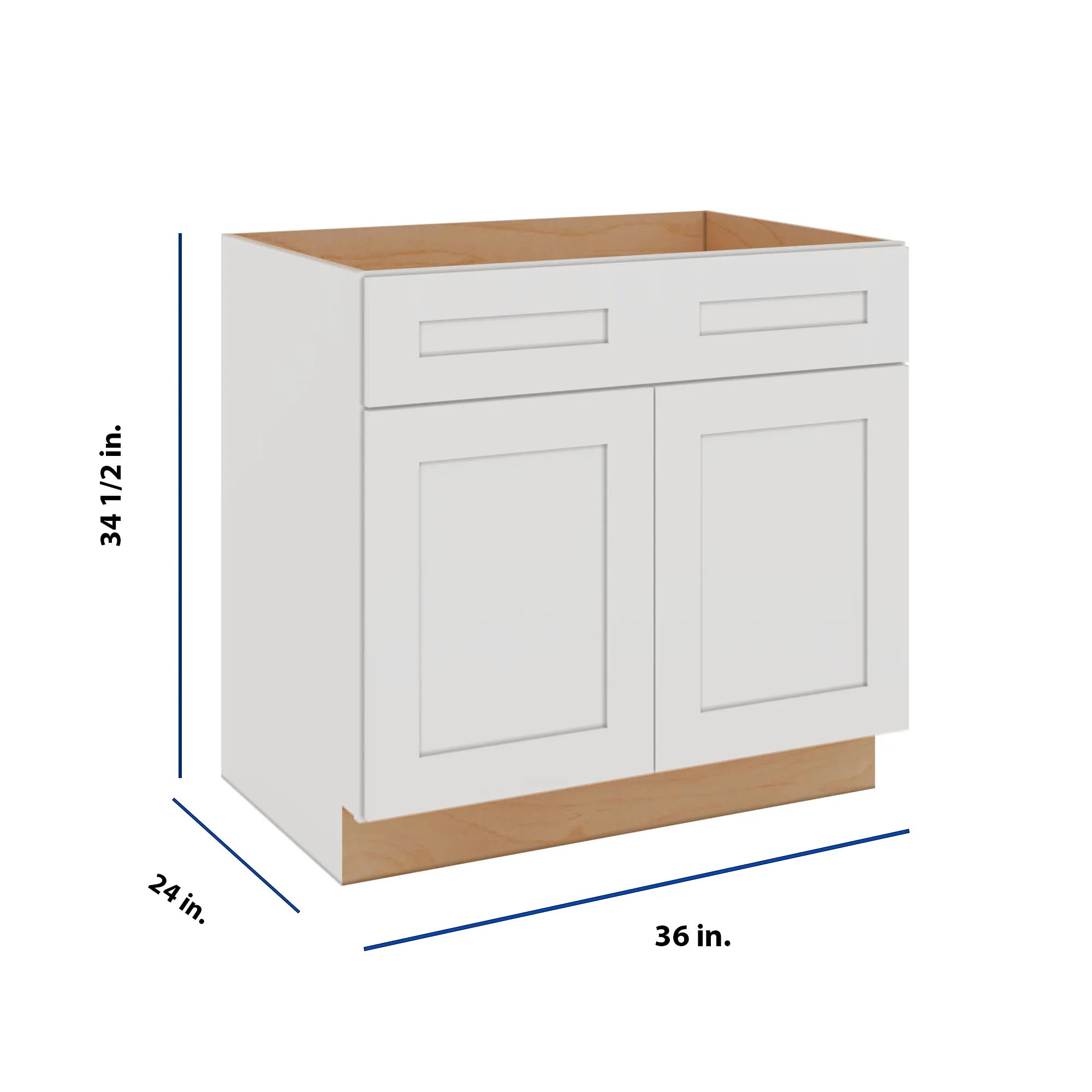 Modernform Cabinet White Shaker 36" W X 34 1/2" H X 24" D Double Door Sink Base Cabinet