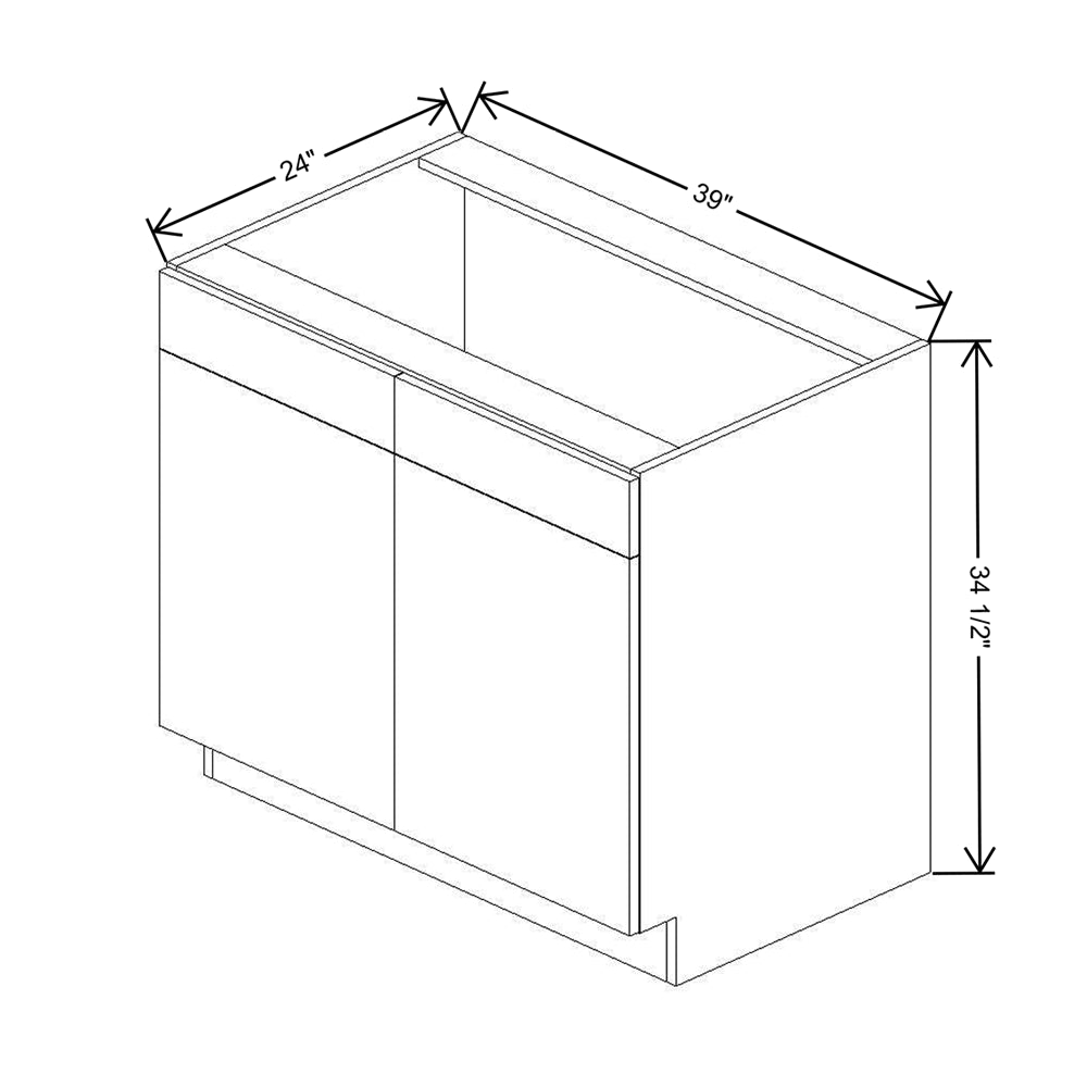 CNC Classic Milano Mirage 39" W 2 Drawer Front Double Door Sink Base Cabinet