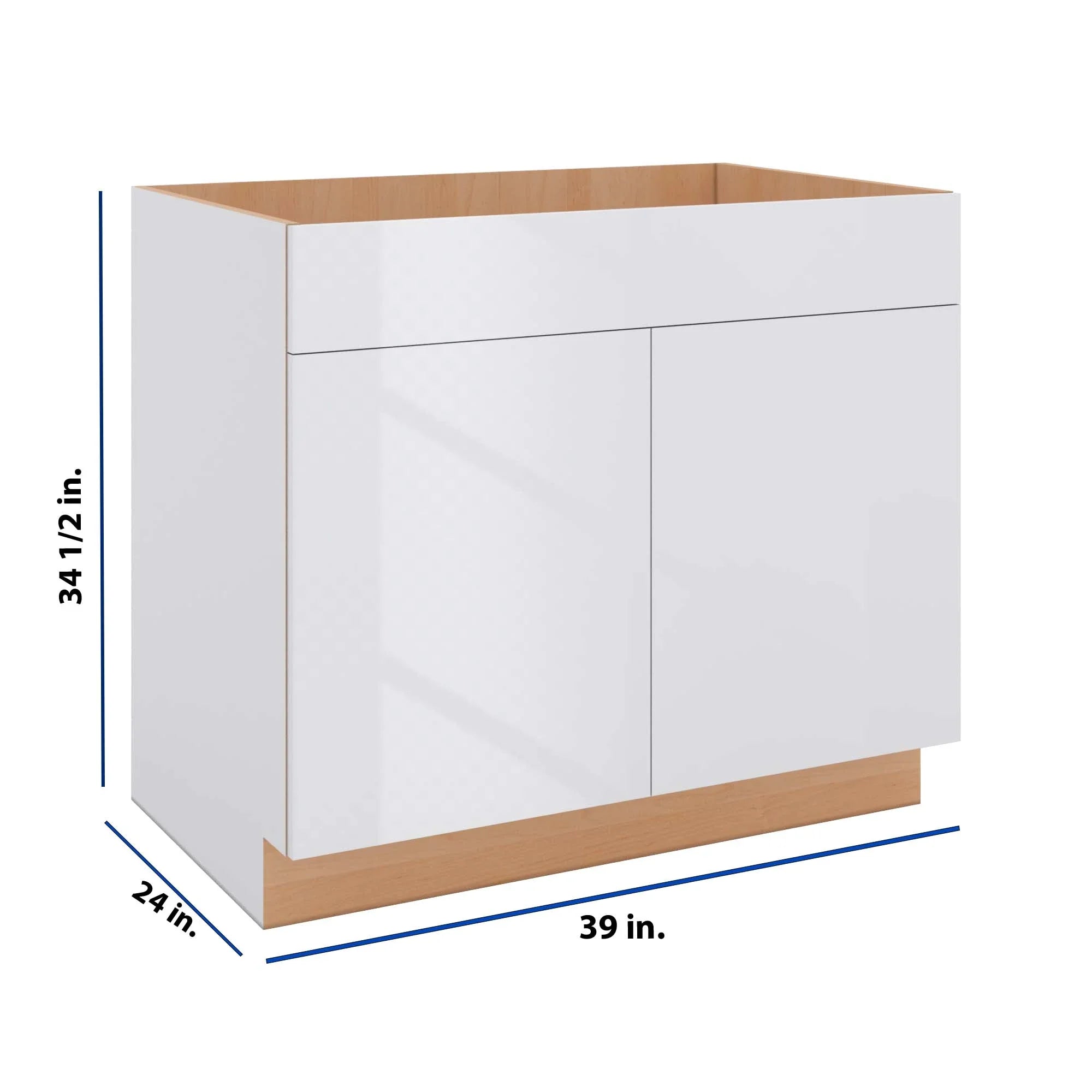 Modernform Cabinet Gloss White 39" W X 34 1/2" H X 24" D Double Door Sink Base Cabinet