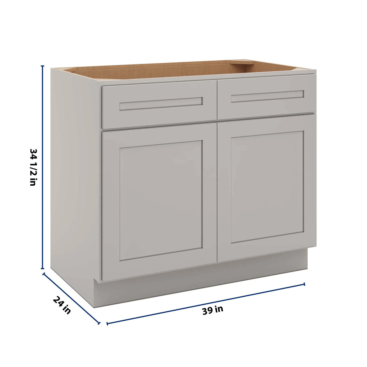 CNC Luxor 5-Piece Misty Grey 39" W 2 Drawer Front Double Door Sink Base Cabinet